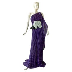 Delpozo Dreamy One-Shoulder Polka Dot Dramatic Silk Chiffon Gown