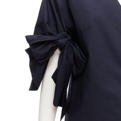 DELPOZO navy cotton knot tie sleeves V neck relaxed top FR36A S
