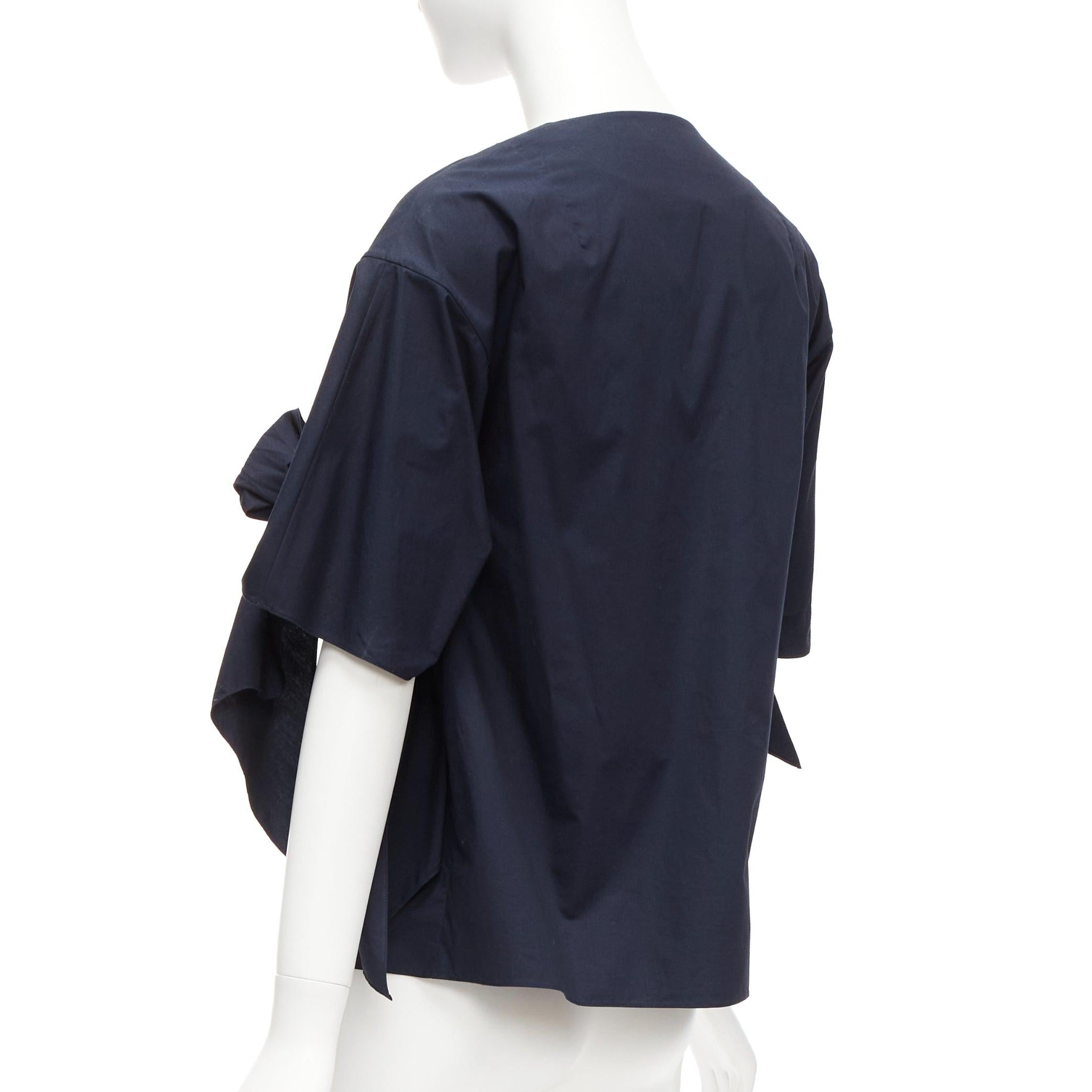 DELPOZO navy cotton knot tie sleeves V neck relaxed top FR36A S For Sale 1