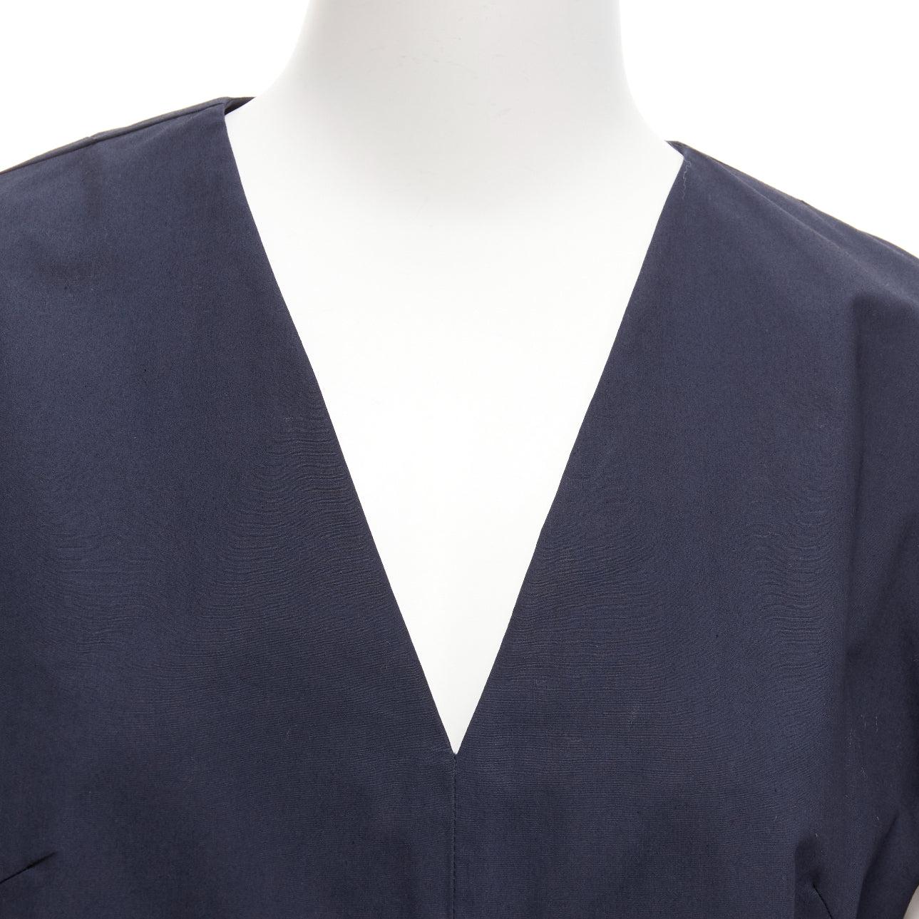 DELPOZO navy cotton knot tie sleeves V neck relaxed top FR36A S For Sale 2