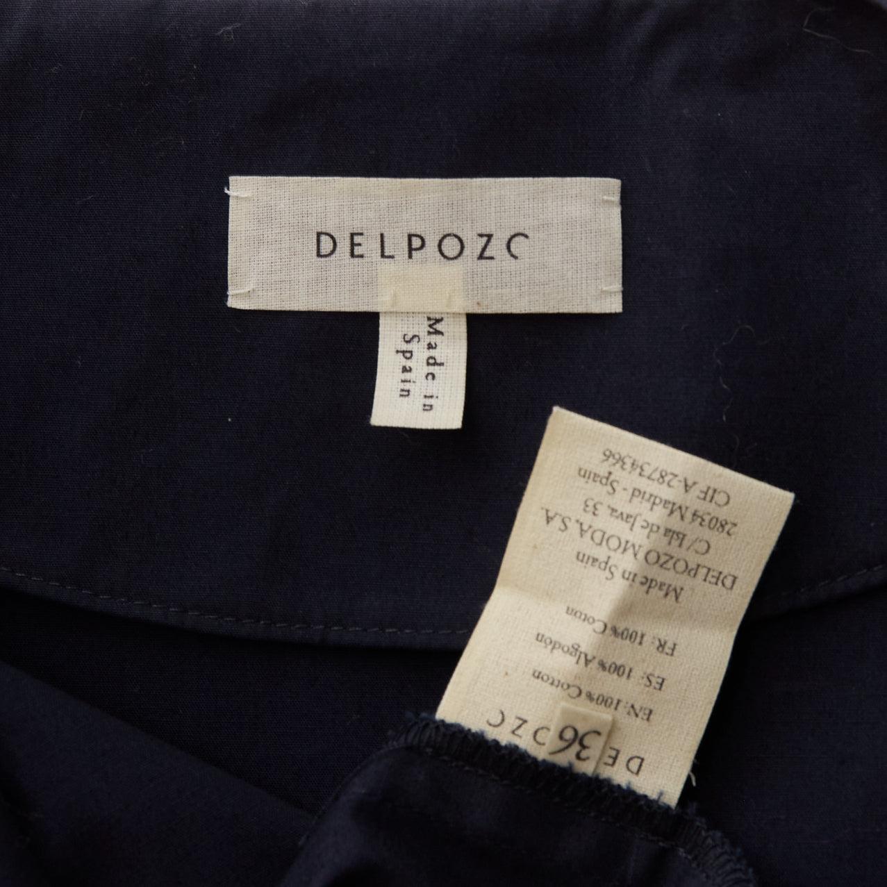 DELPOZO navy cotton knot tie sleeves V neck relaxed top FR36A S For Sale 3