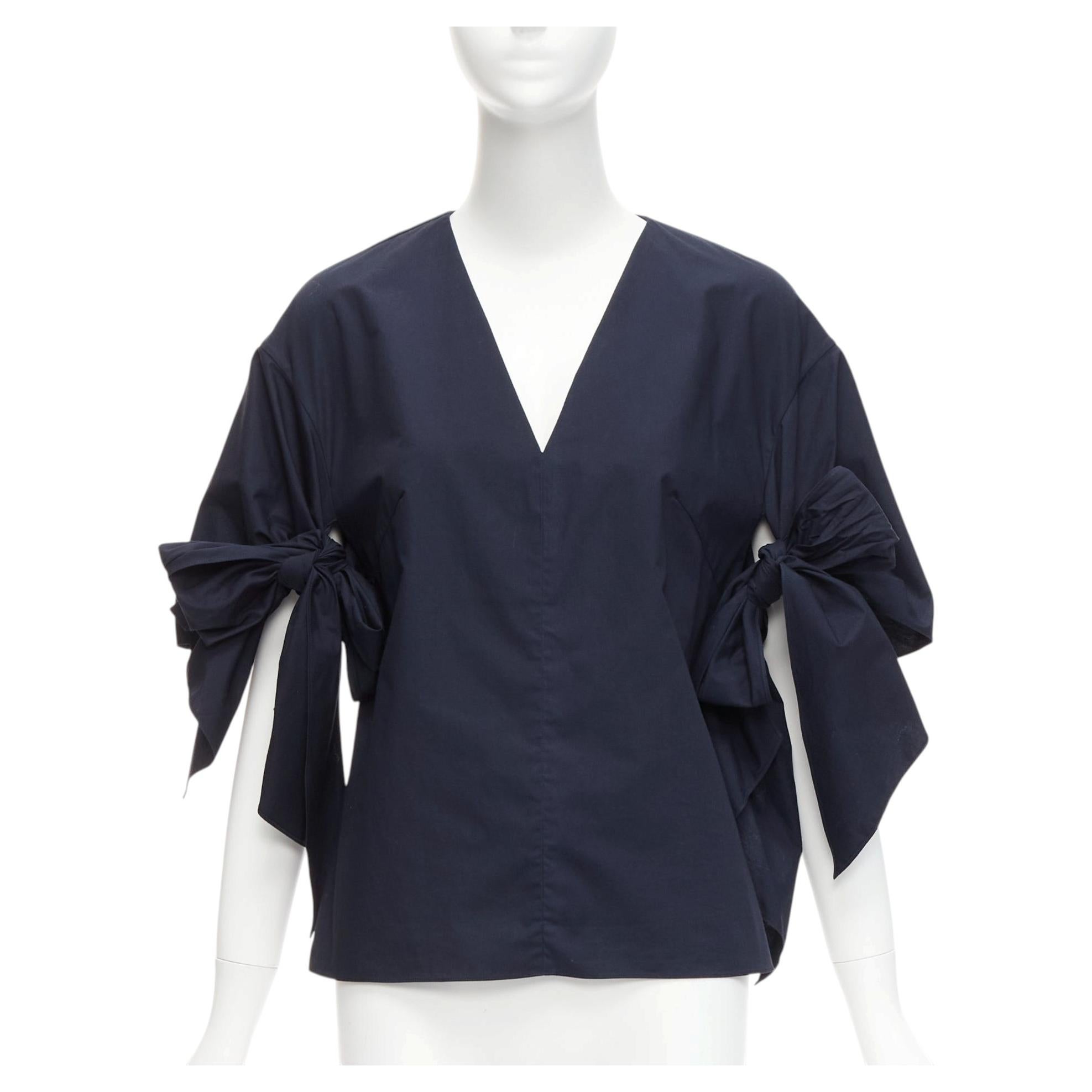 DELPOZO navy Baumwolle Knoten Krawatte Ärmel V-Ausschnitt entspannt Top FR36A S im Angebot