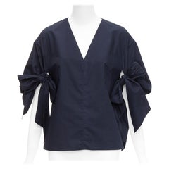 DELPOZO algodón azul marino mangas anudadas cuello en V top relajado FR36A S