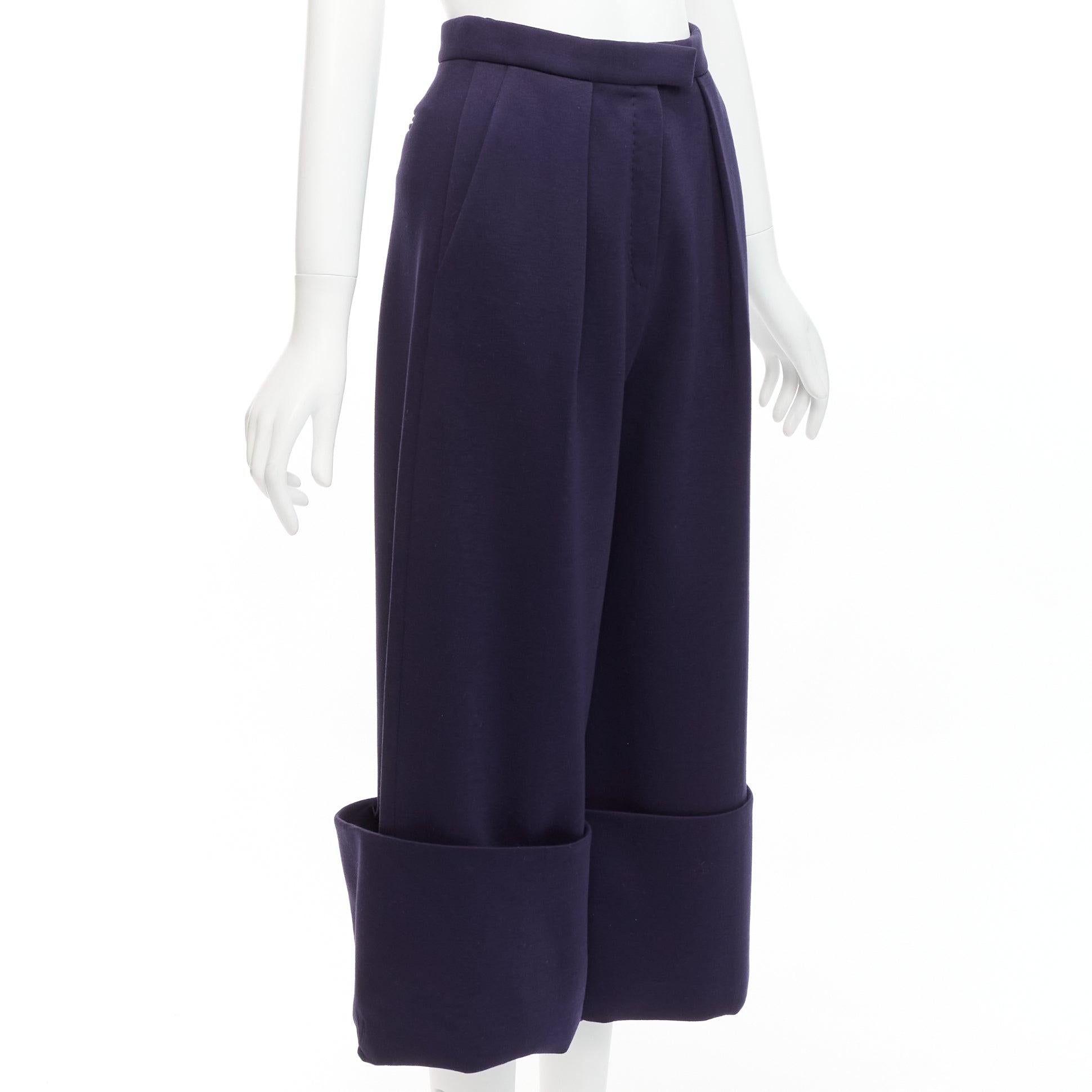 DELPOZO navy viscose sailor style rolled cuffs cropped wide leg pants FR36 S In Good Condition For Sale In Hong Kong, NT