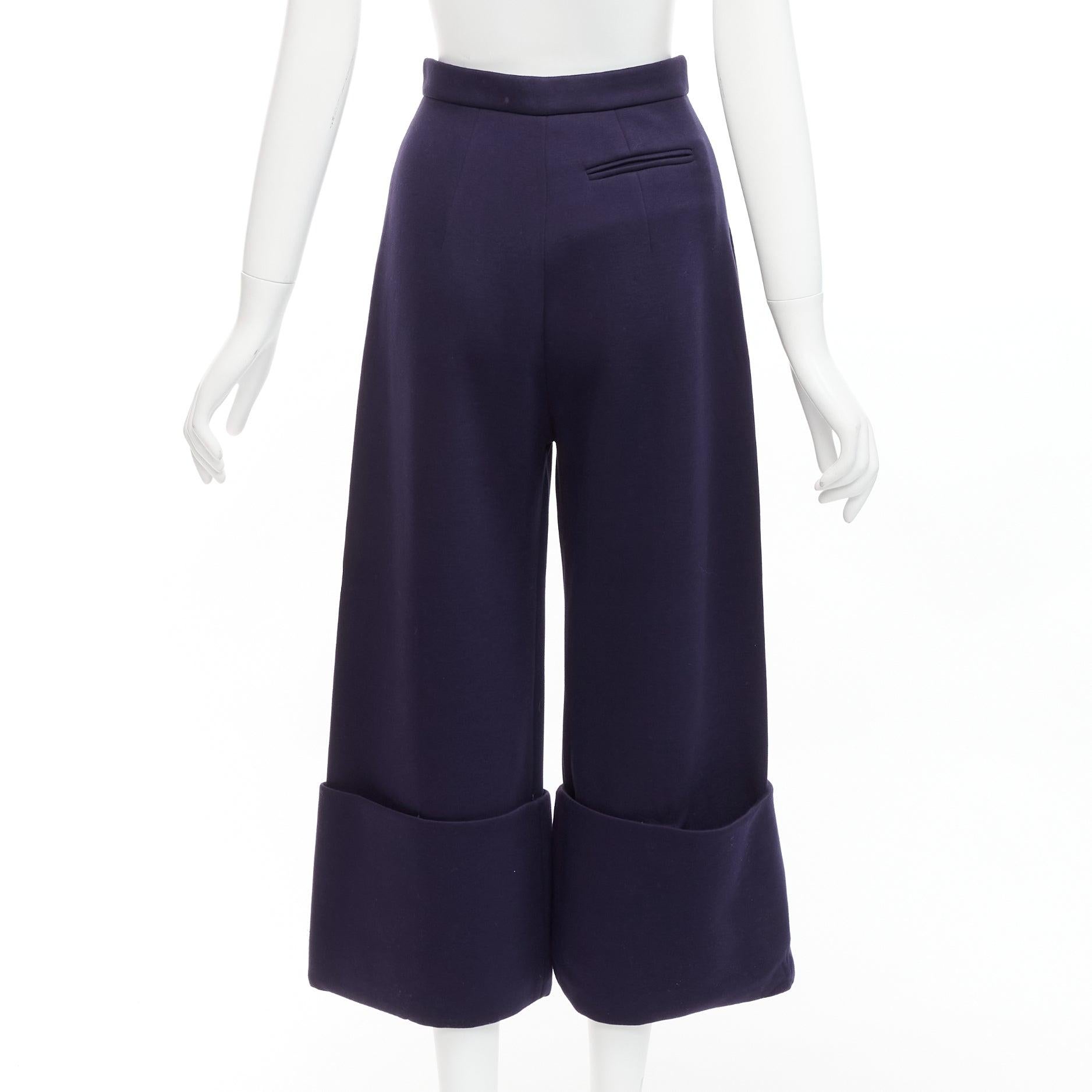 DELPOZO navy viscose sailor style rolled cuffs cropped wide leg pants FR36 S For Sale 1