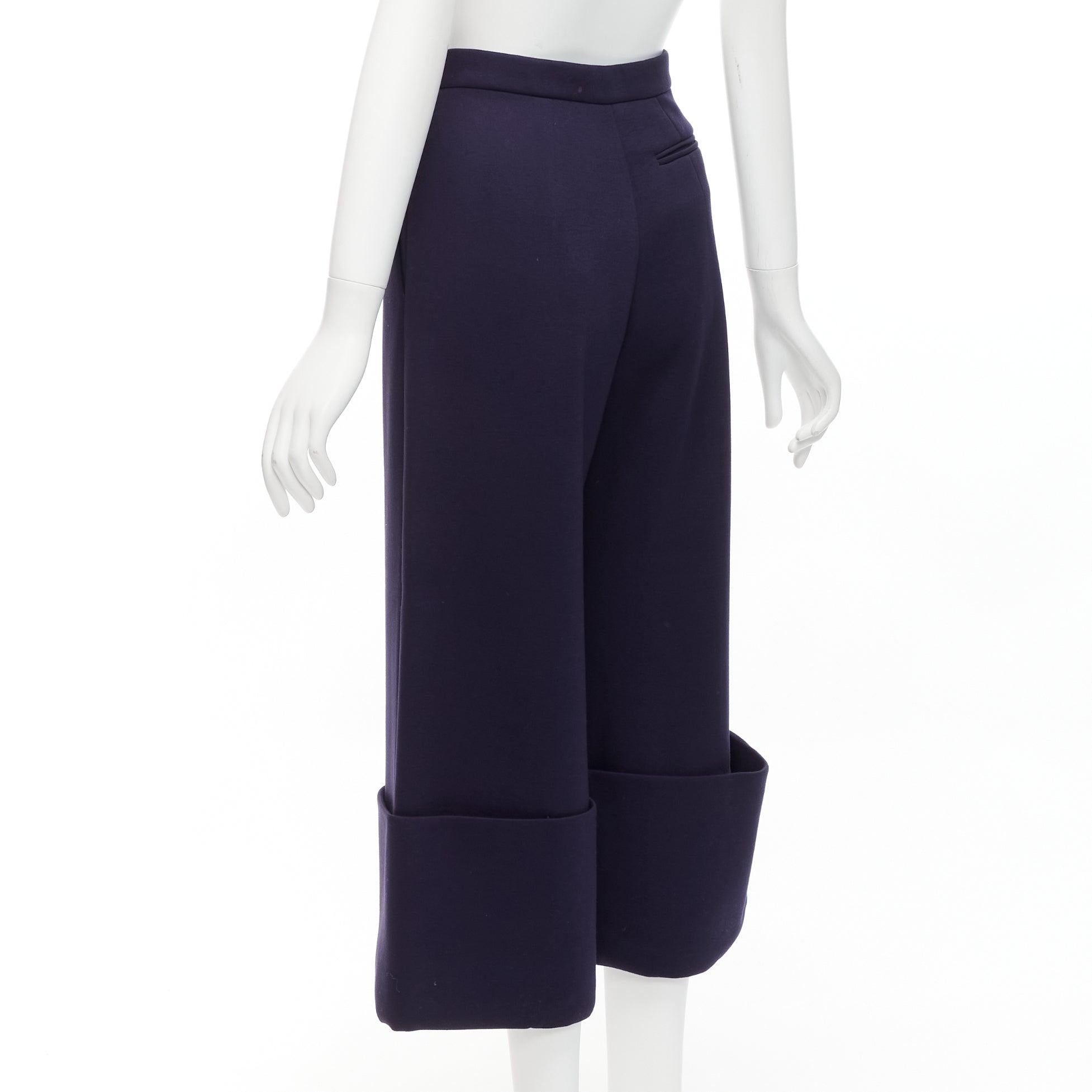DELPOZO navy viscose sailor style rolled cuffs cropped wide leg pants FR36 S For Sale 2