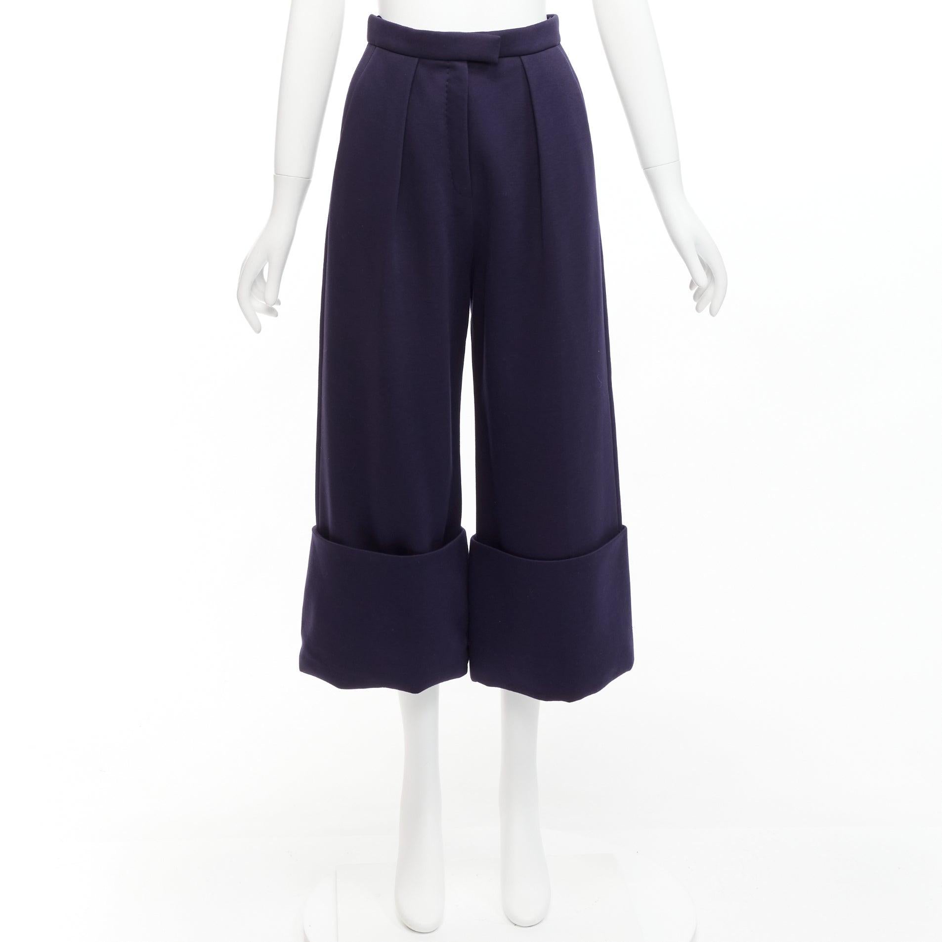 DELPOZO navy viscose sailor style rolled cuffs cropped wide leg pants FR36 S For Sale 5