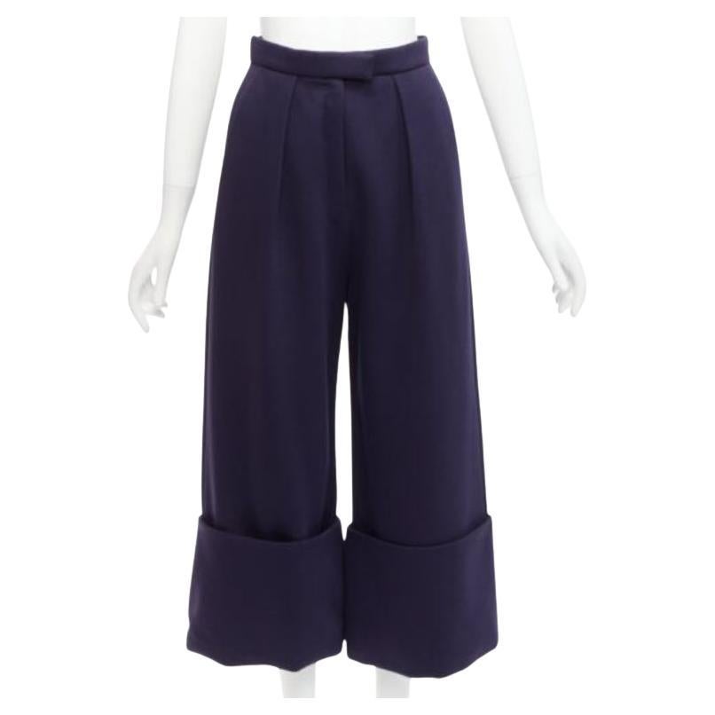 DELPOZO navy viscose sailor style rolled cuffs cropped wide leg pants FR36 S For Sale