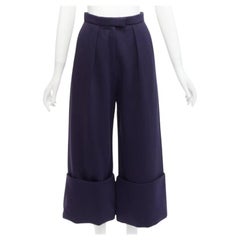 Delpozo, pantaloni a gamba larga FR36 S in viscosa blu, stile marinaio, con polsini arrotolati.