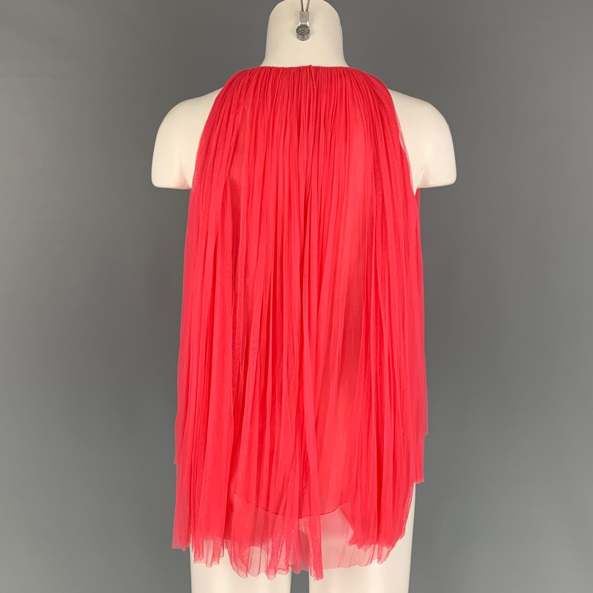 DELPOZO Size 6 Pink Silk Nylon Pleated Sleeveless Dress Top In Good Condition In San Francisco, CA