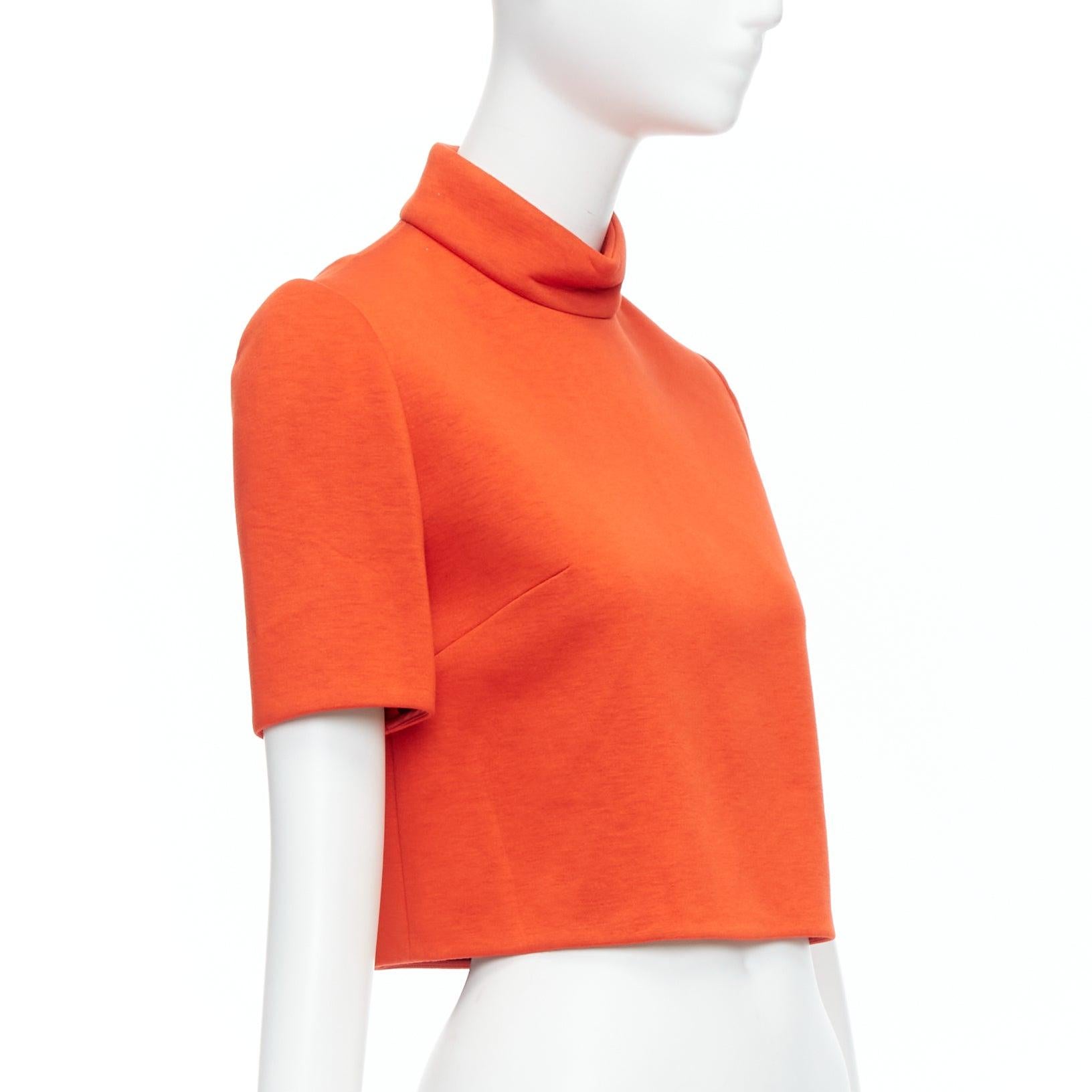 Orange DELPOZO tangerine orange scuba fabric hi neck crop top FR34 XS For Sale