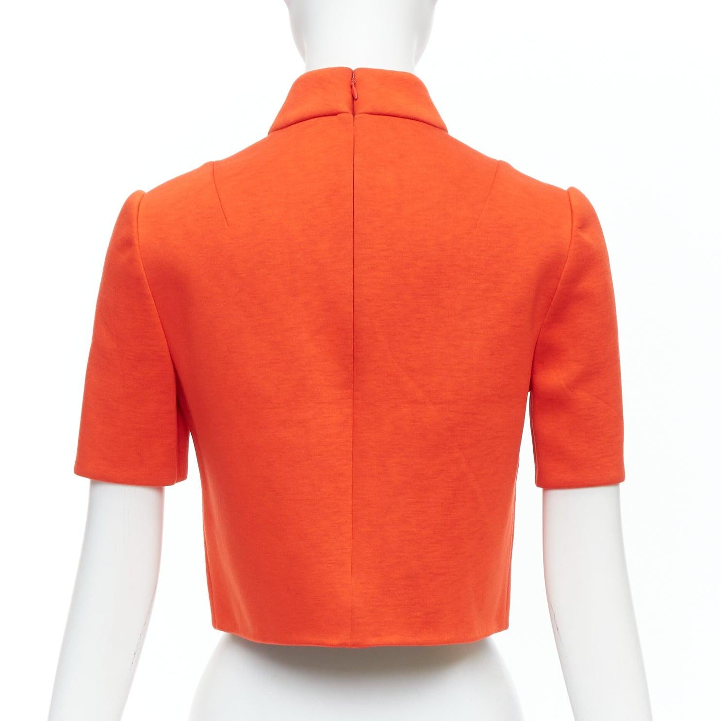 Women's DELPOZO tangerine orange scuba fabric hi neck crop top FR34 XS For Sale