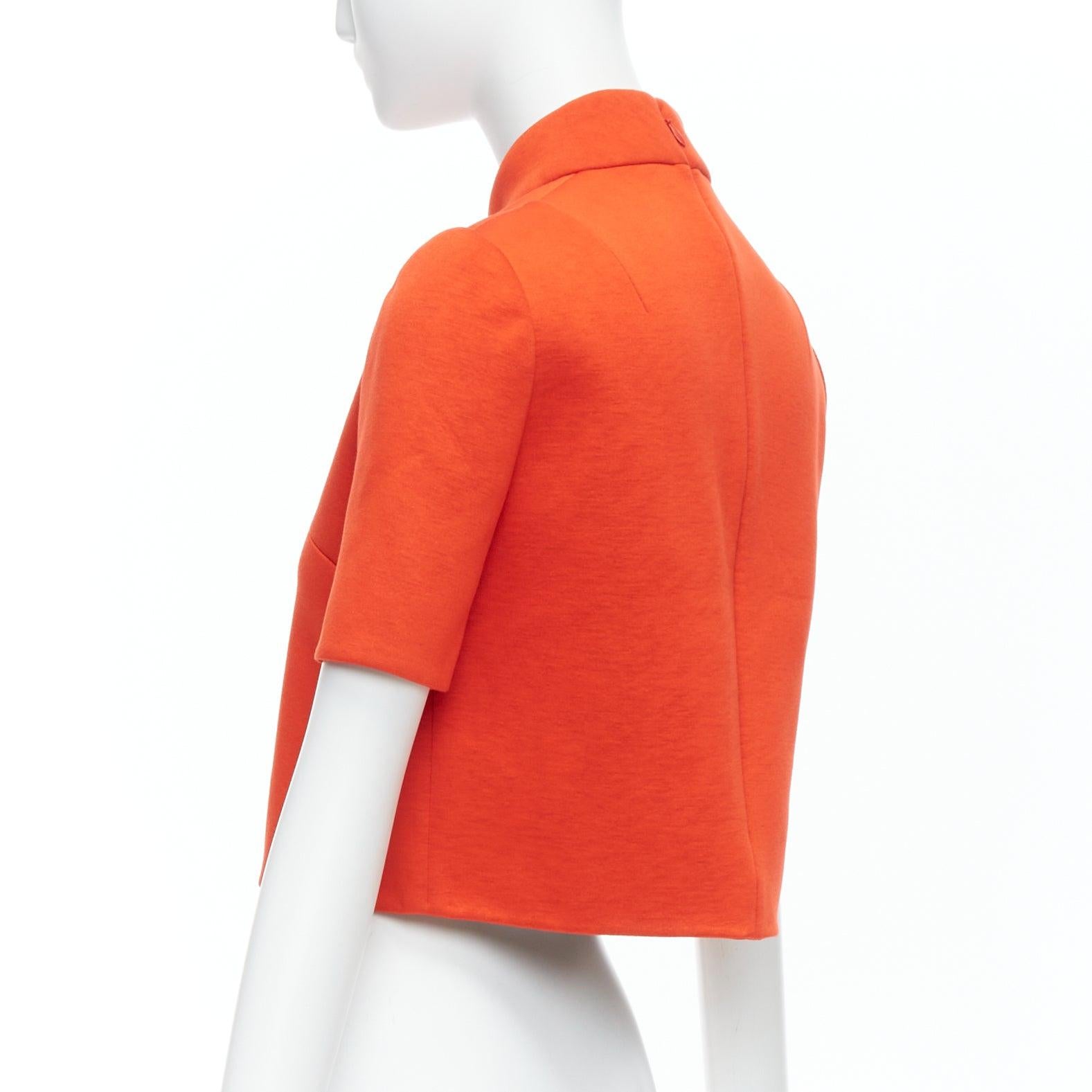 DELPOZO tangerine orange scuba fabric hi neck crop top FR34 XS For Sale 1
