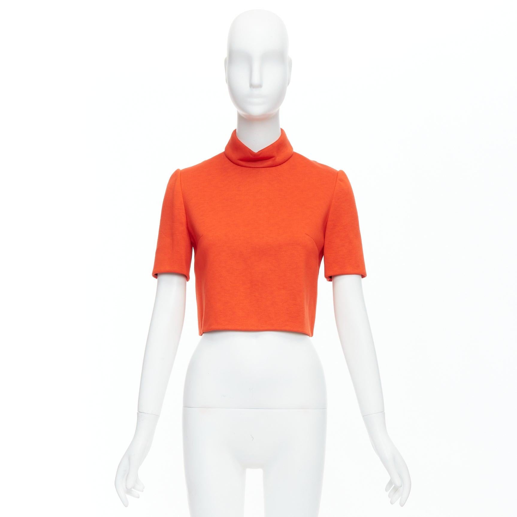 DELPOZO tangerine orange scuba fabric hi neck crop top FR34 XS For Sale 4