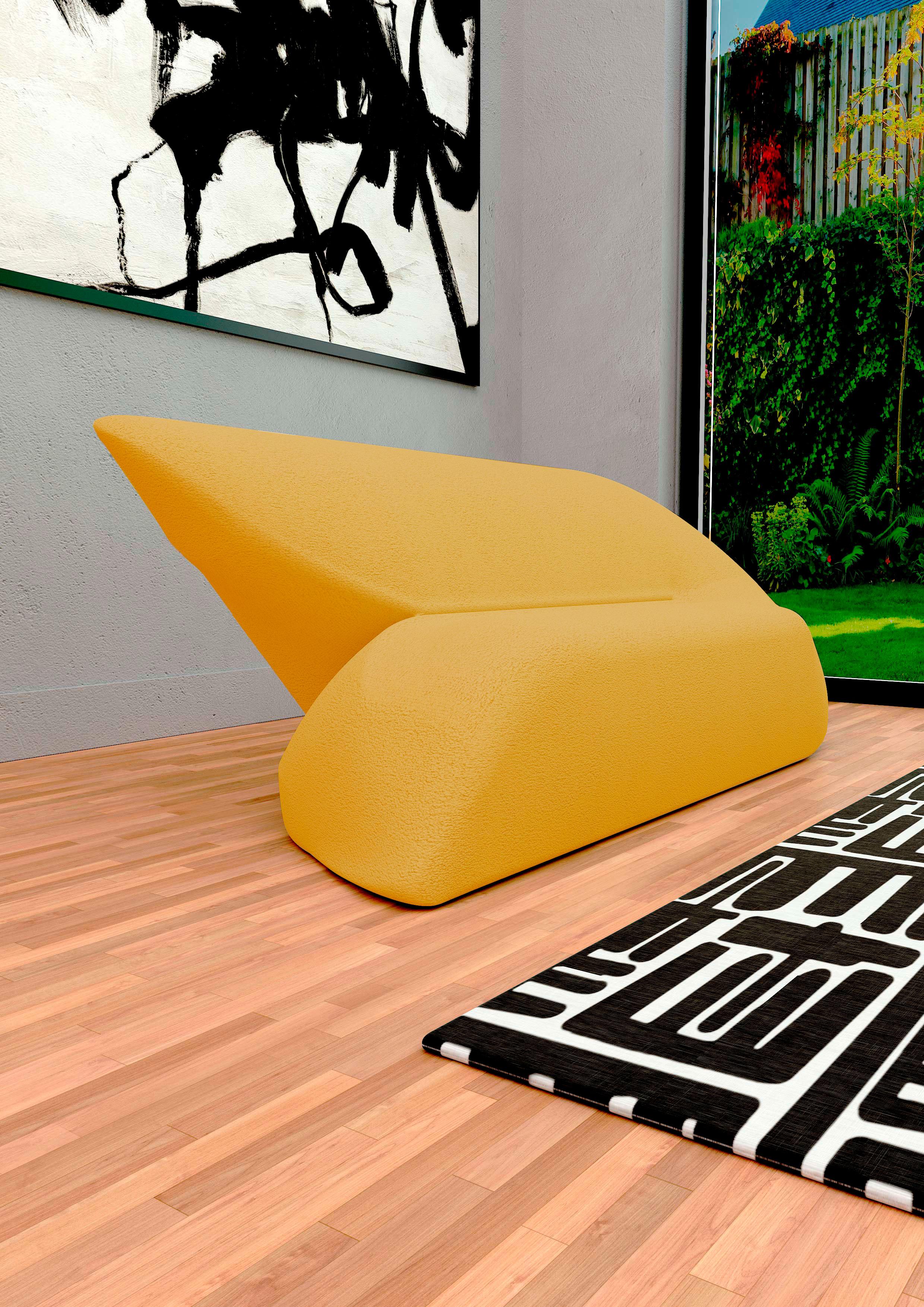 Hand-Crafted Delta Armchair - Modern Handcrafted Lemon Yellow Upholstered Armchair For Sale
