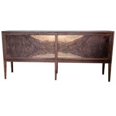 Delta Cabinet in Walnut and Copper with Sliding Doors and Tapering Faceted Legs