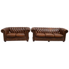 Delta Chesterfield Settee in Leather Antique Tobacco Tan
