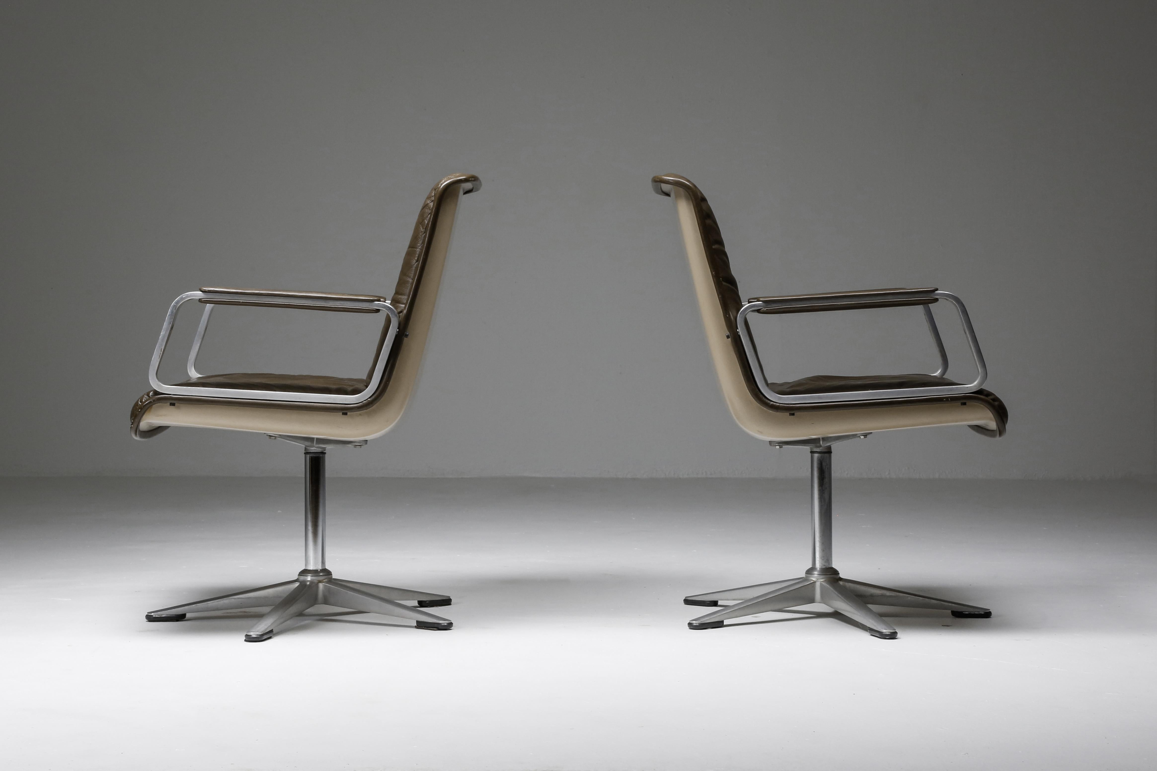 Mid-Century Modern Delta Design Program 2000 Office Armchairs in Padded Leather for Wilkhahn For Sale