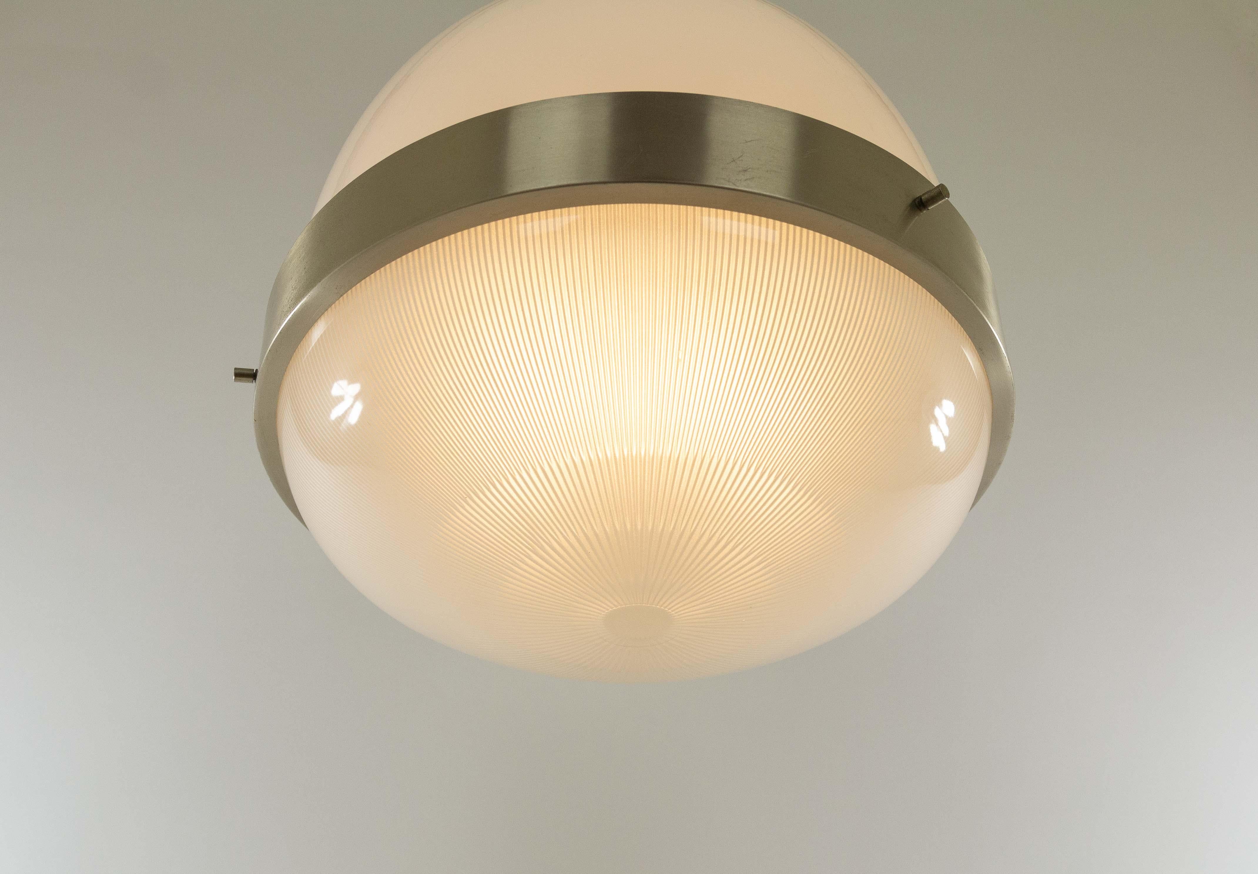 Pressed Delta Glass and Nickel Pendant by Sergio Mazza for Artemide, 1960s For Sale