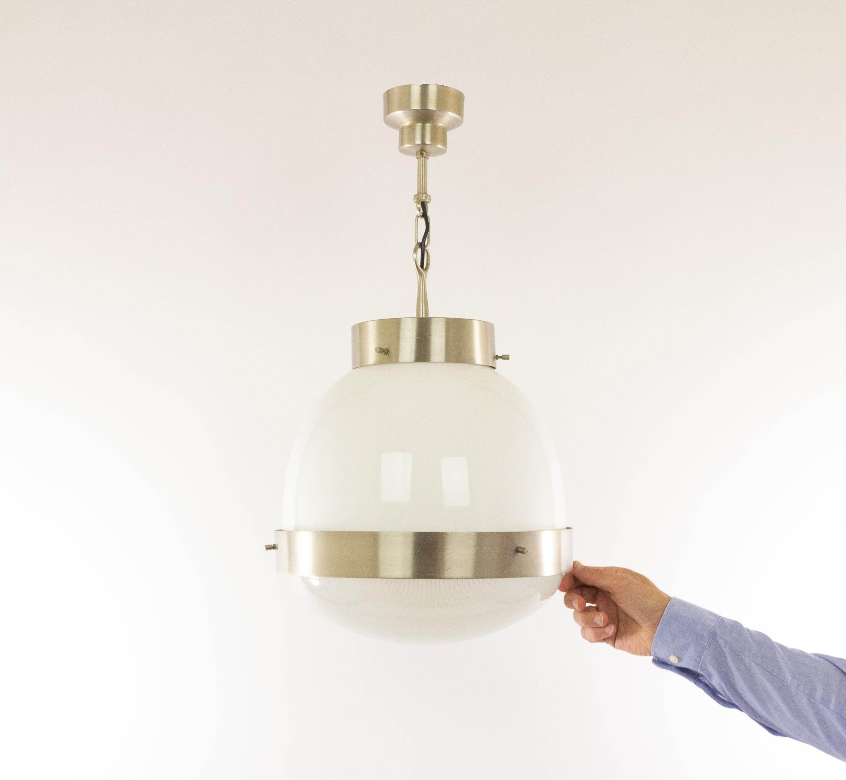 Aluminum Delta Glass and Nickel Pendant by Sergio Mazza for Artemide, 1960s For Sale
