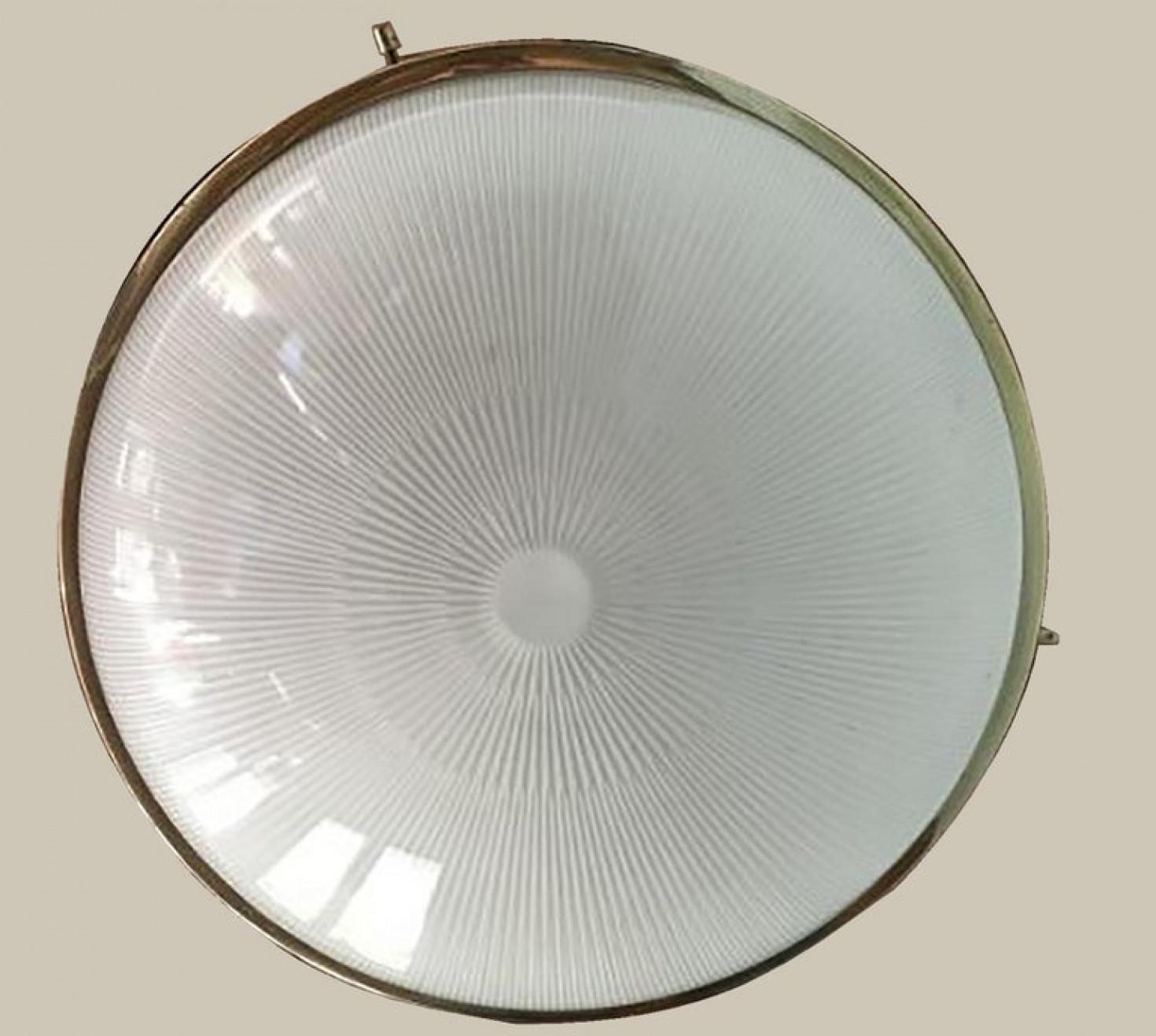 Frosted Delta Grande Pendant Light Glass Brass by Sergio Mazza for Artemide, 1960s, Pair For Sale