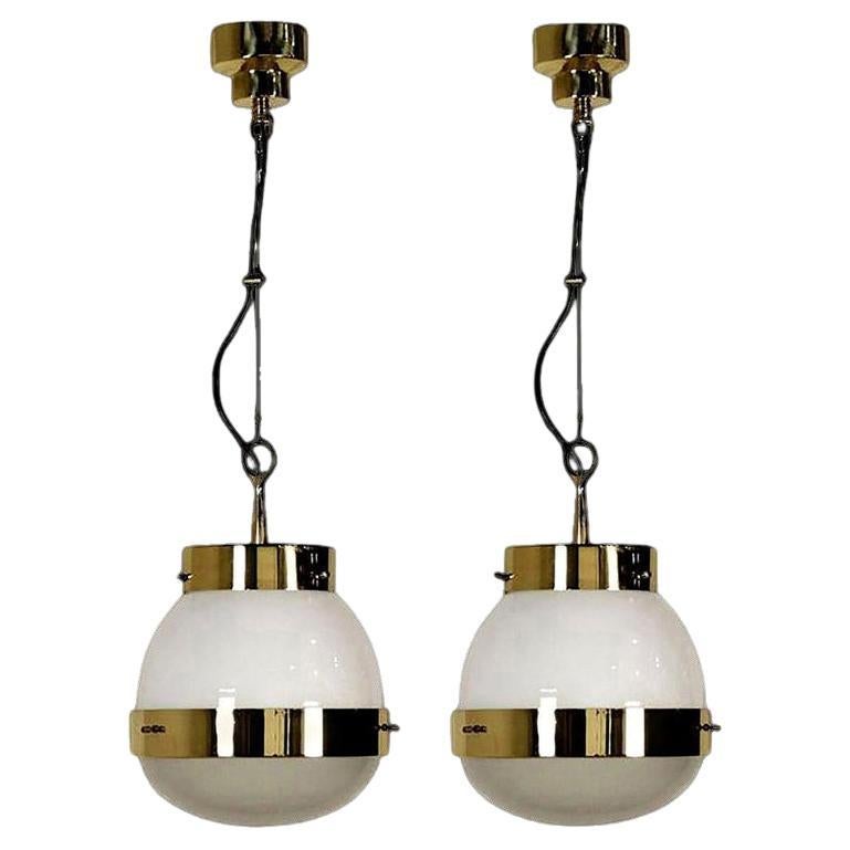 Paire de lampes à suspension Delta Grande en laiton de Sergio Mazza pour Artemide, années 1960 en vente