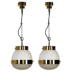 Delta Grande Pendant Light Glass Brass by Sergio Mazza for Artemide, 1960s, Pair