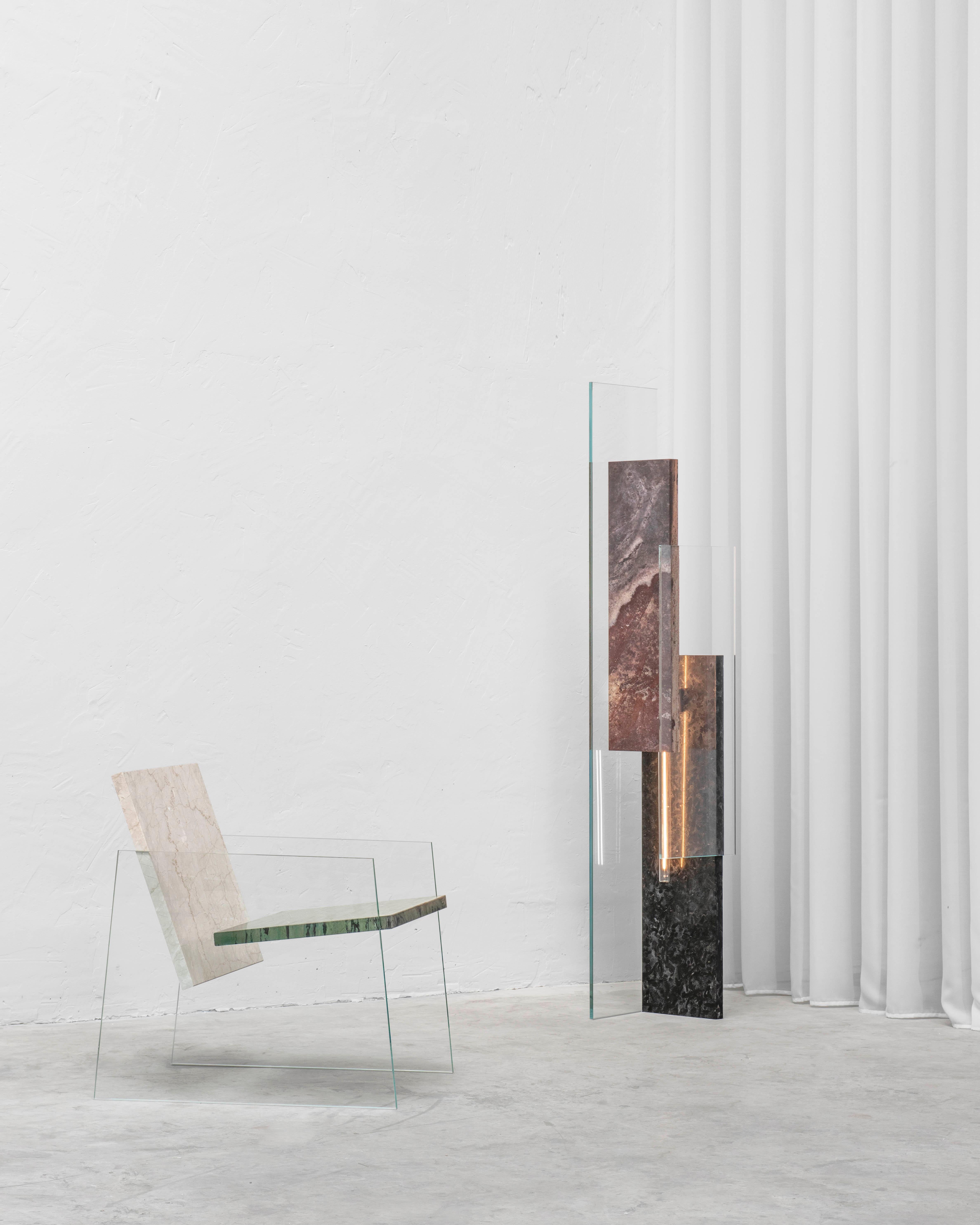 Overlapping Rectangular Green and Pink Marble Floor Lamp by Frederic Saulou For Sale 4