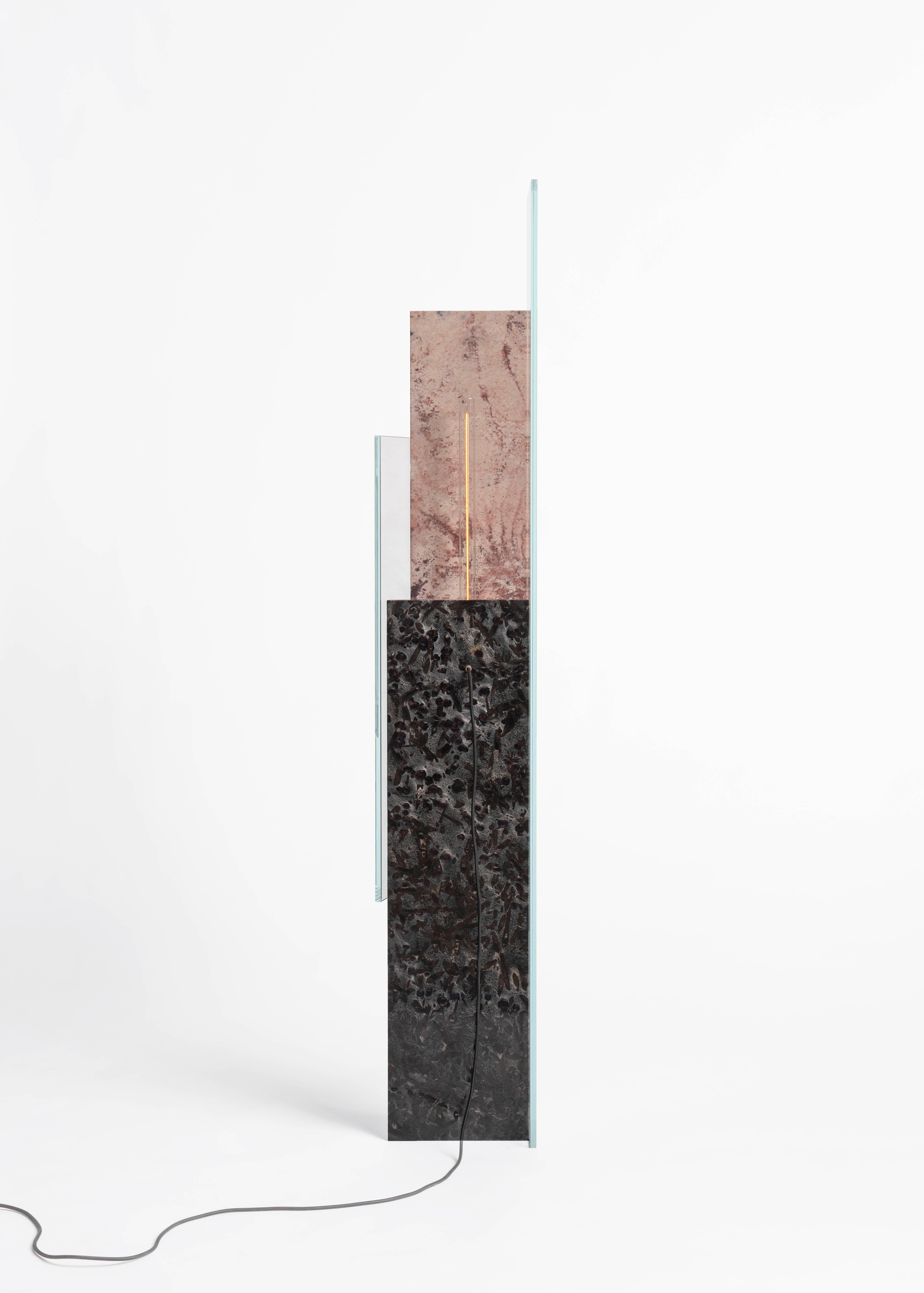Post-Modern Overlapping Rectangular Green and Pink Marble Floor Lamp by Frederic Saulou For Sale