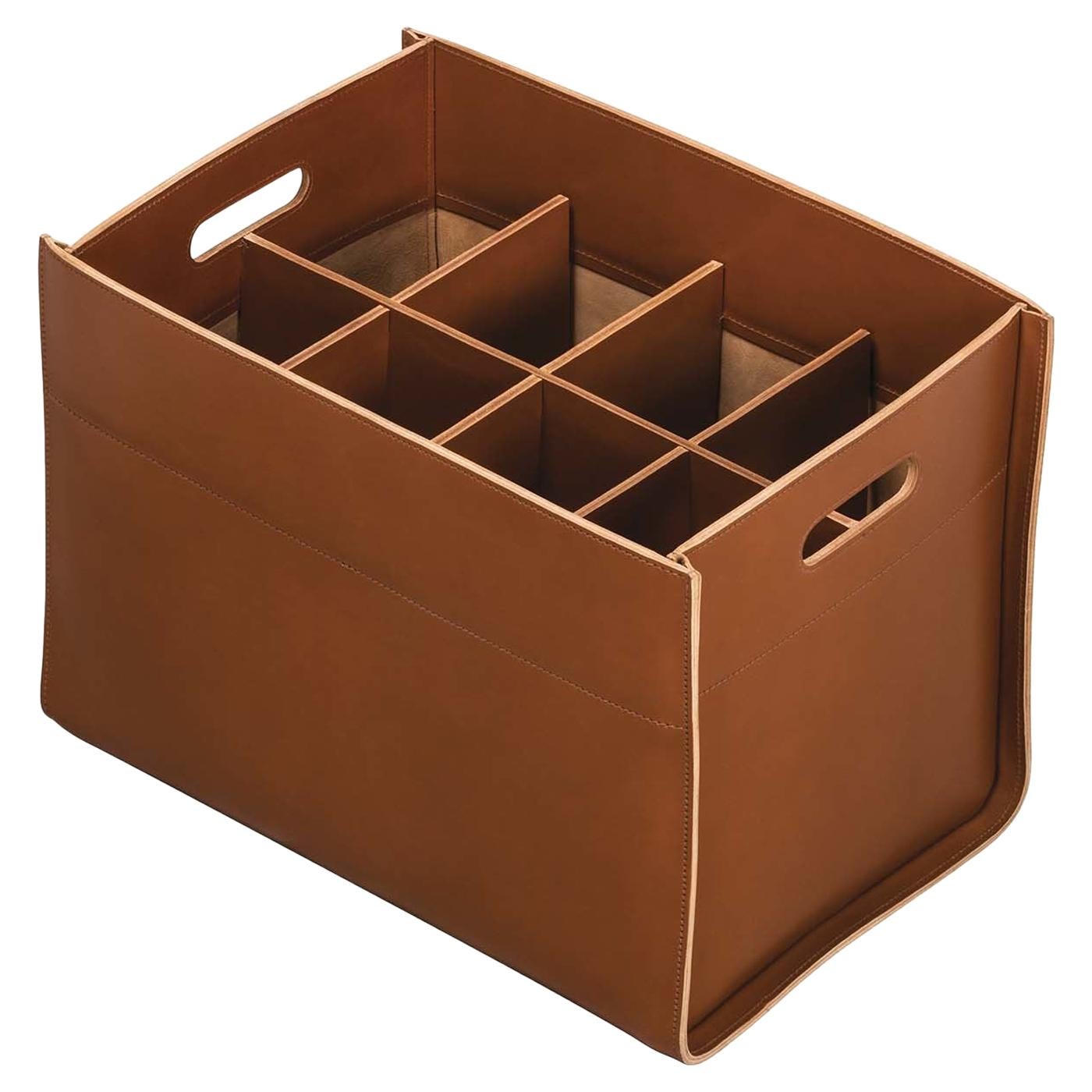 Delta Rectangular 6-Compartment Basket in Caramel Leather