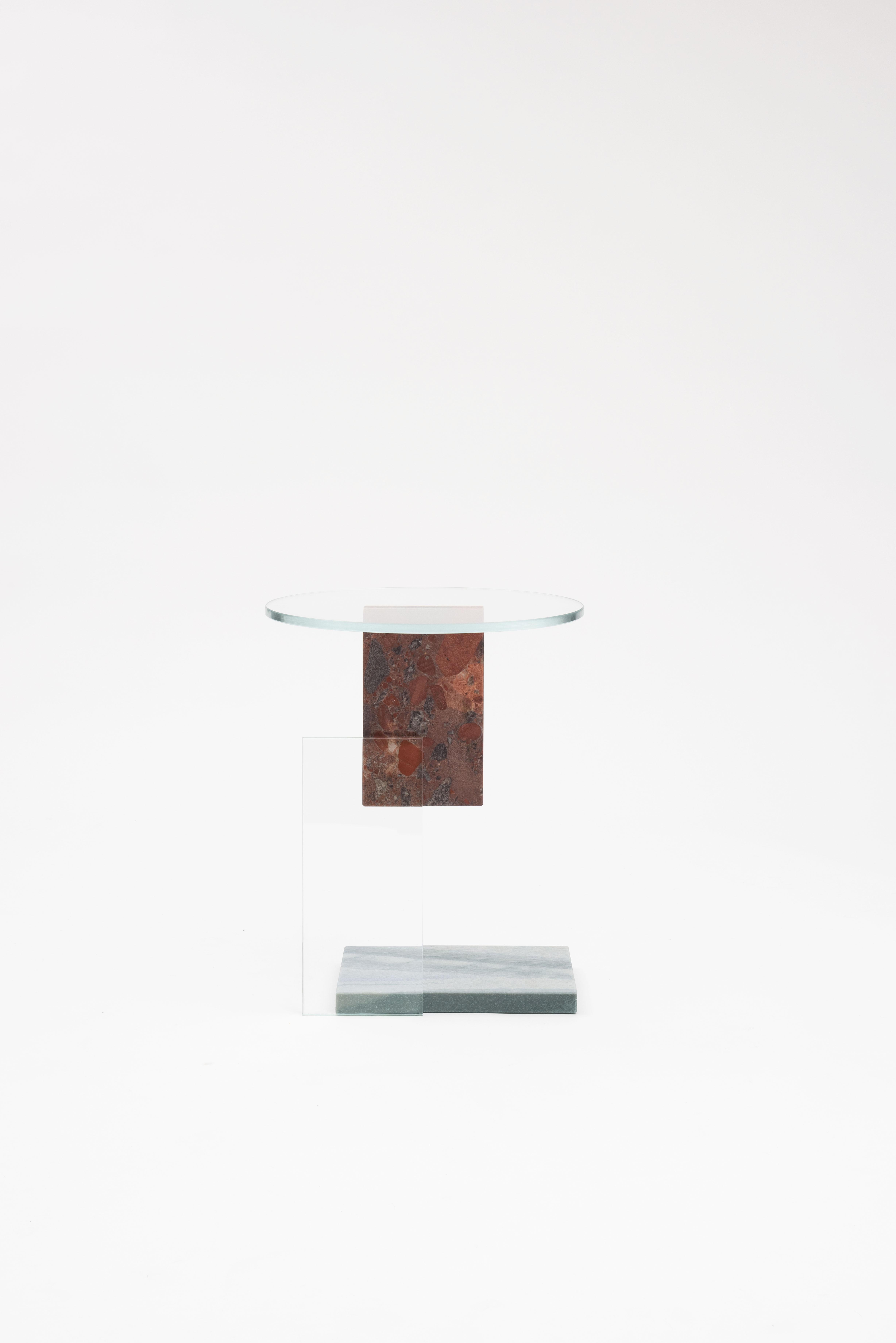 Delta S side table by Frederic Saulou
Limited Edition of 10
Materials: White glass, Azur Imperial marble from Brésil, Marinagé Rouge marble from Brésil.
Dimensions: D 40 x H 50 cm
Signed and numbered.

