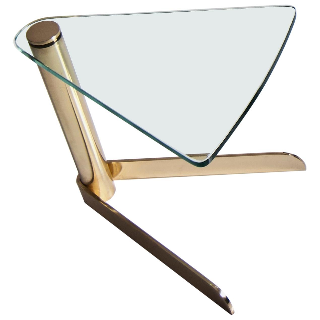 Delta, Side Table in Hand Polished Brass and Extra Clear Glass
