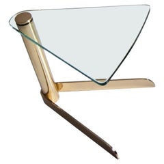 Delta, Side Table in Hand Polished Brass and Extra Clear Glass
