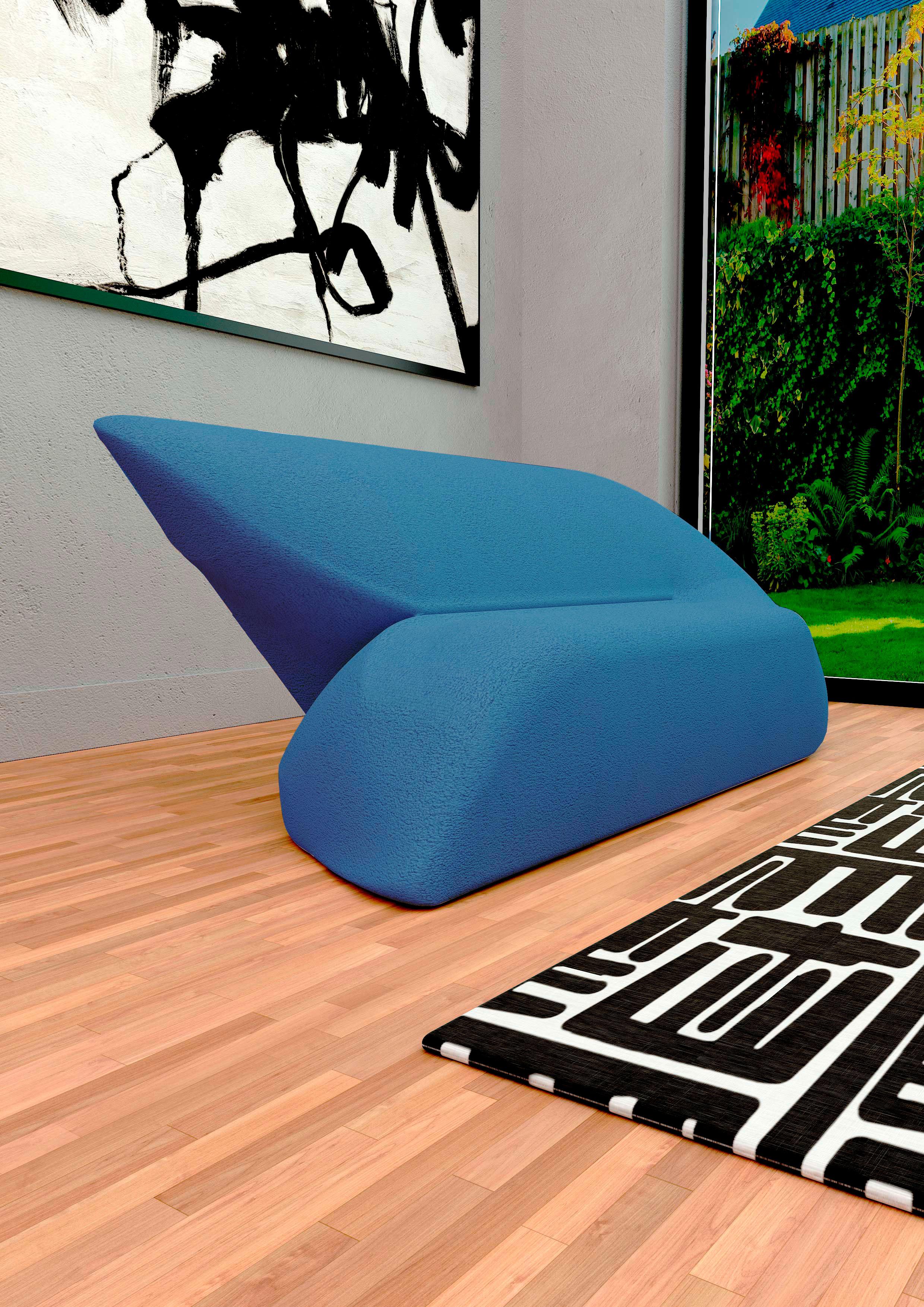 Sofá Delta - Sofá de tres plazas tapizado en azul clásico moderno hecho a mano Europeo en venta