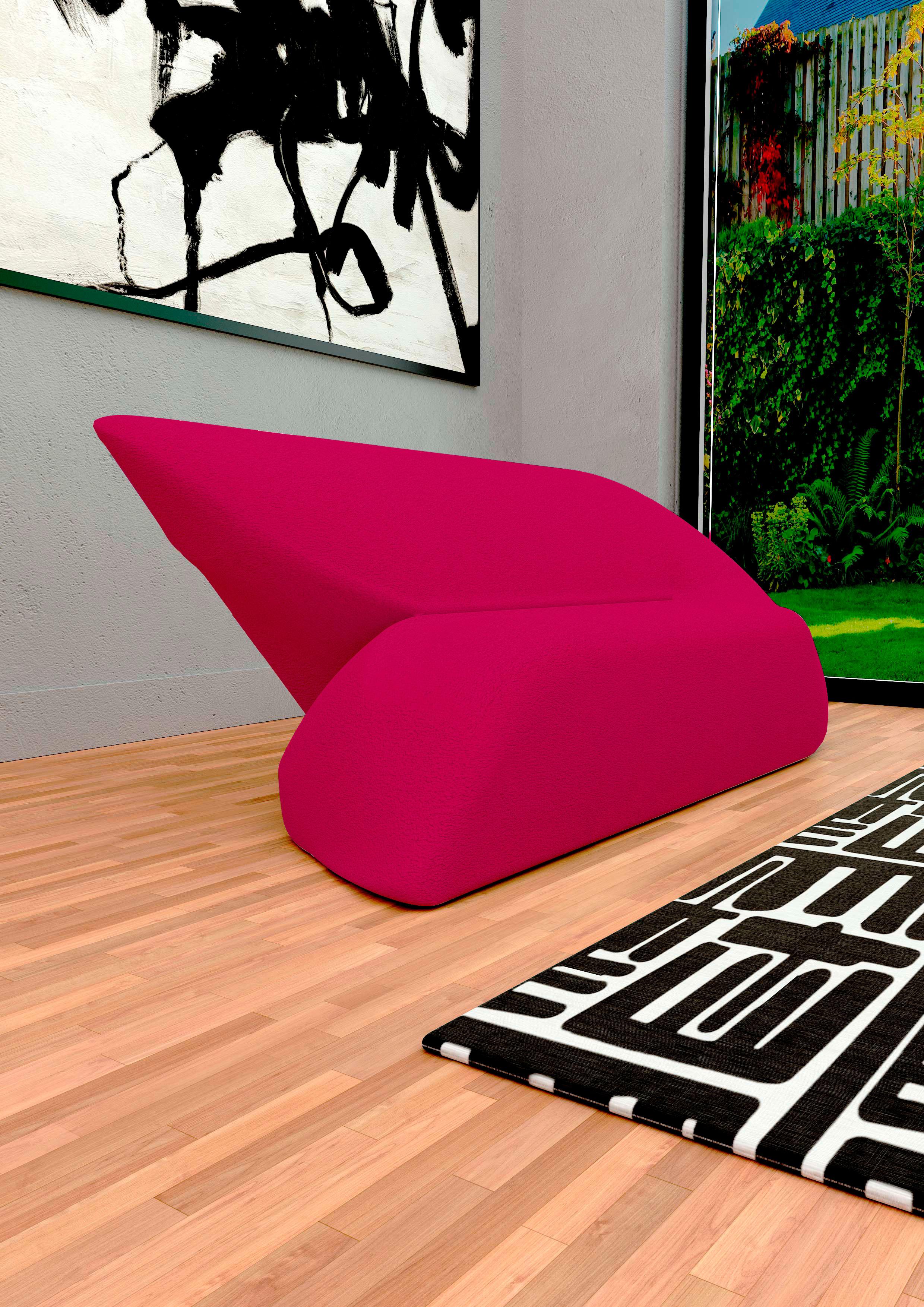 Hand-Crafted Delta Sofa - Modern Handcrafted Raspberry Red Upholstered Three Seat Sofa For Sale