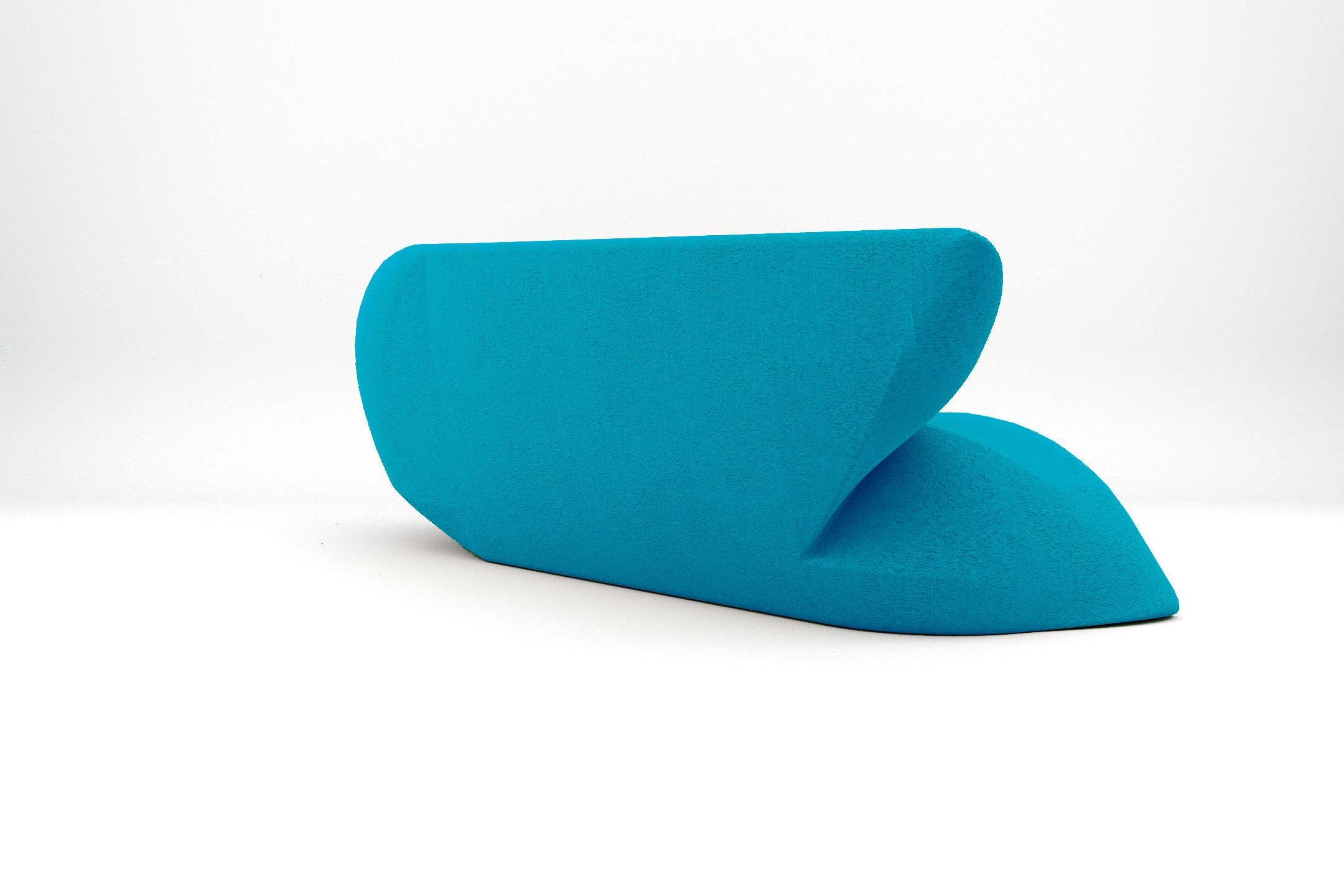 European Delta Sofa - Modern Sky Blue Upholstered Three Seat Sofa For Sale