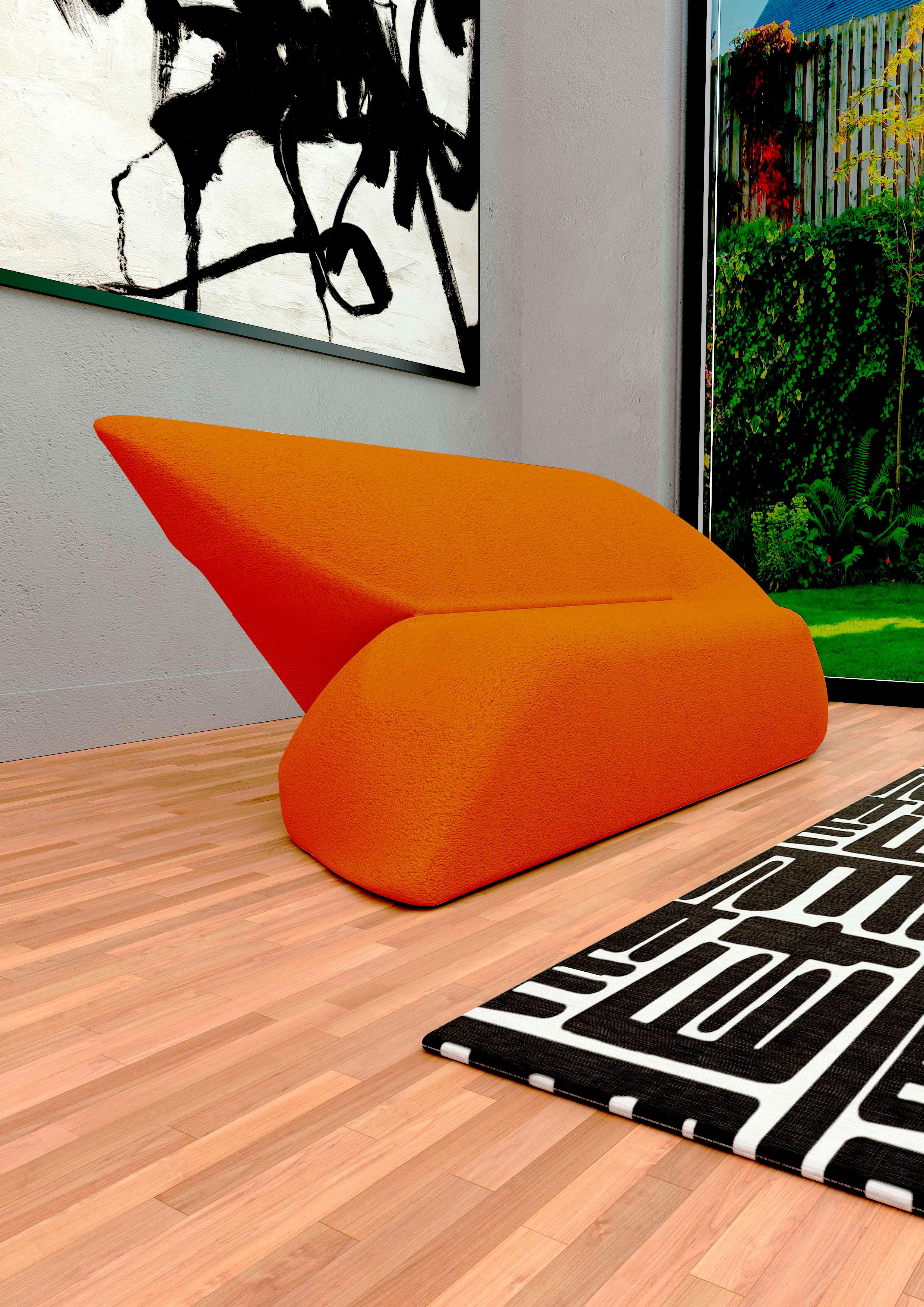 European Delta Sofa - Modern Tangerine Orange Upholstered Two Seat Sofa For Sale