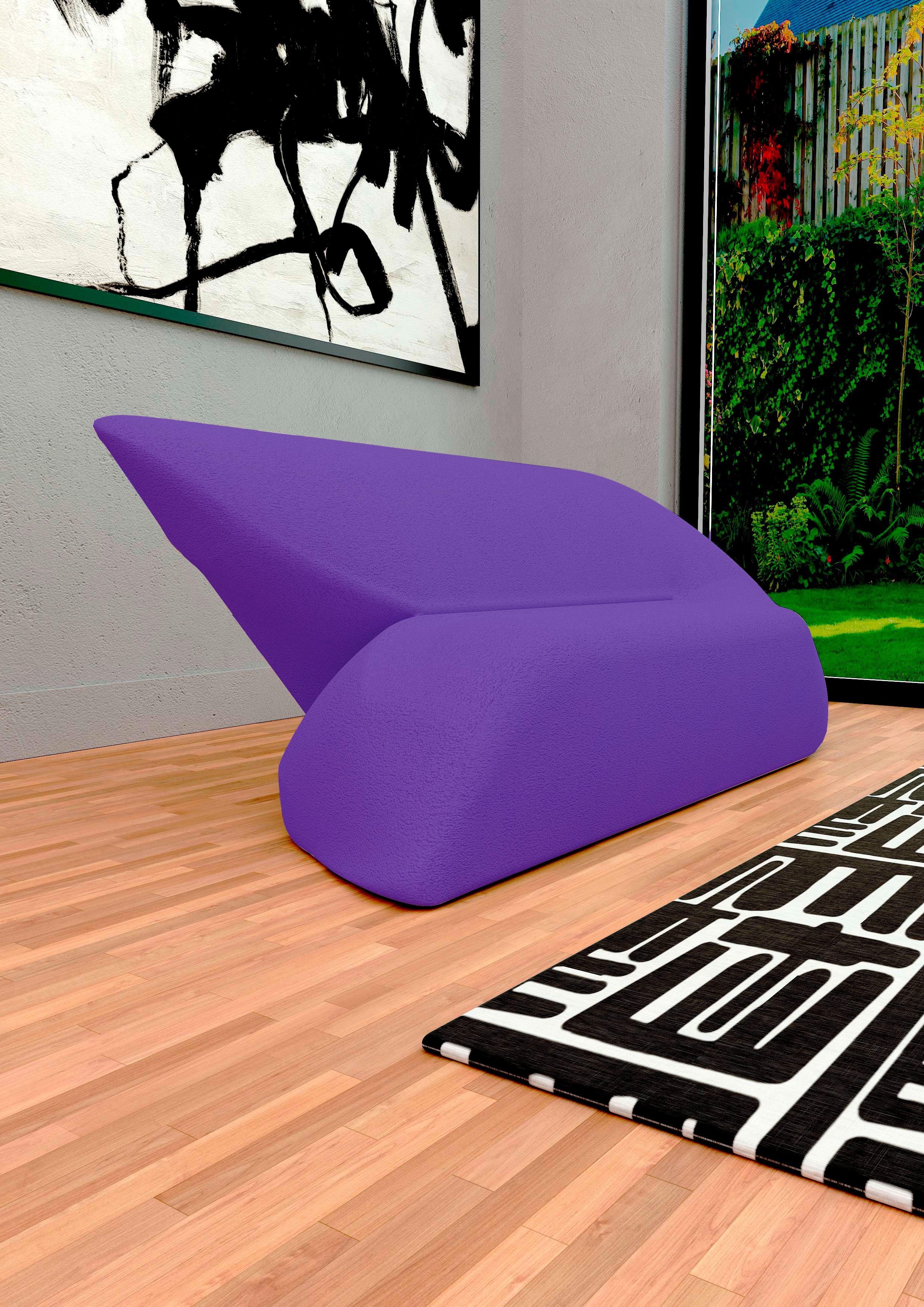 Delta Sofa - Modernes handgefertigtes Ultra Violettes gepolstertes dreisitziges Sofa (Handgefertigt) im Angebot