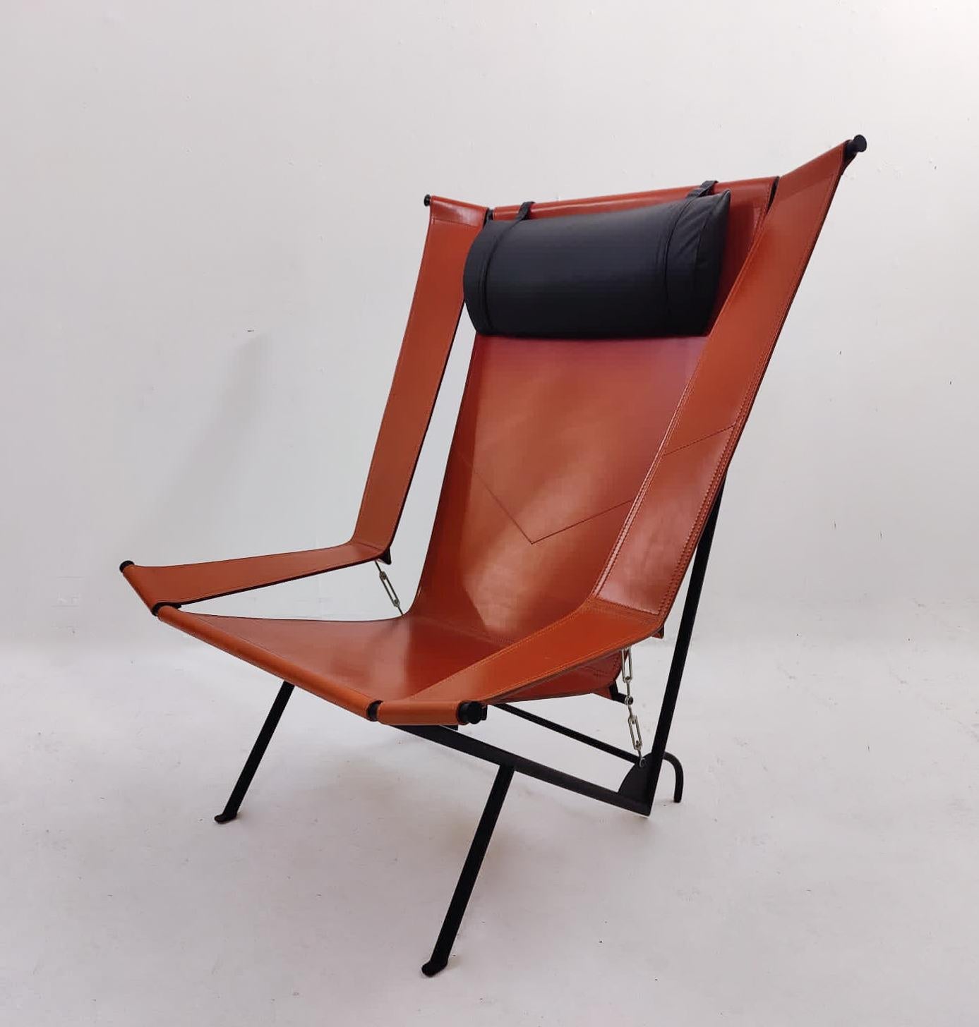 Mid-Century Modern Deltaplano Armchair by Carli/Corona for Fasem, Metal and Leather, Italy, 1980s