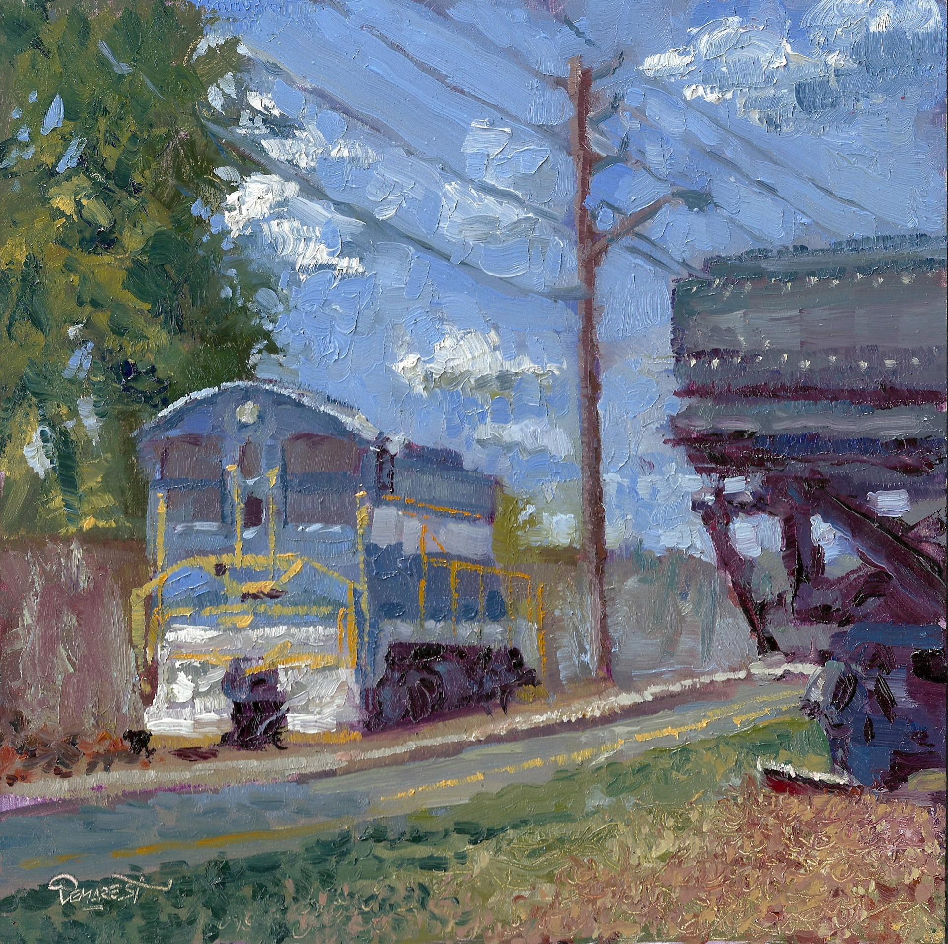 Delton Demarest Figurative Painting - #30 Blue Caboose sole surviving switcher