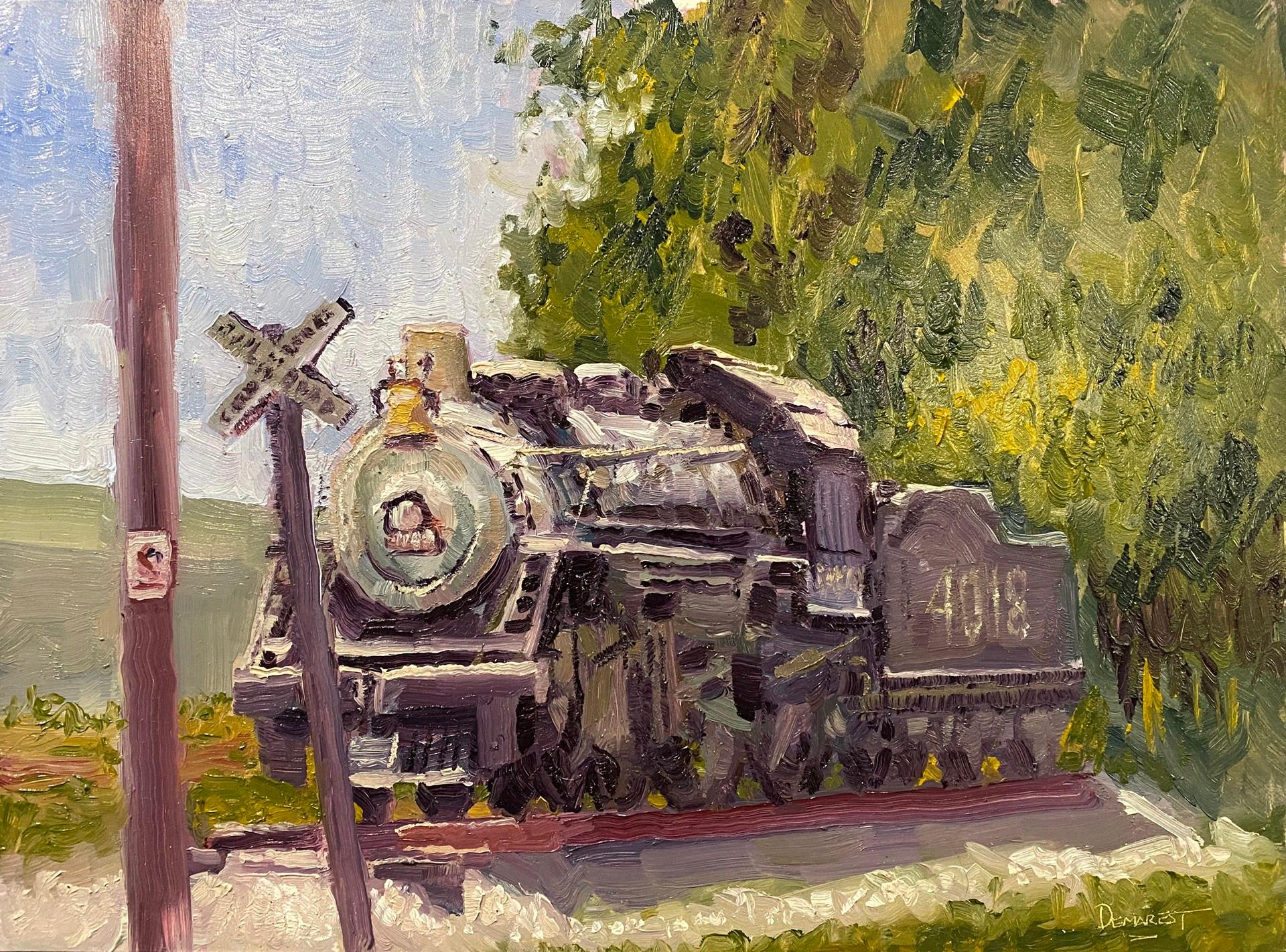 Landscape Painting di Delton Demarest - Locomotiva #4018 Frisco War Babie