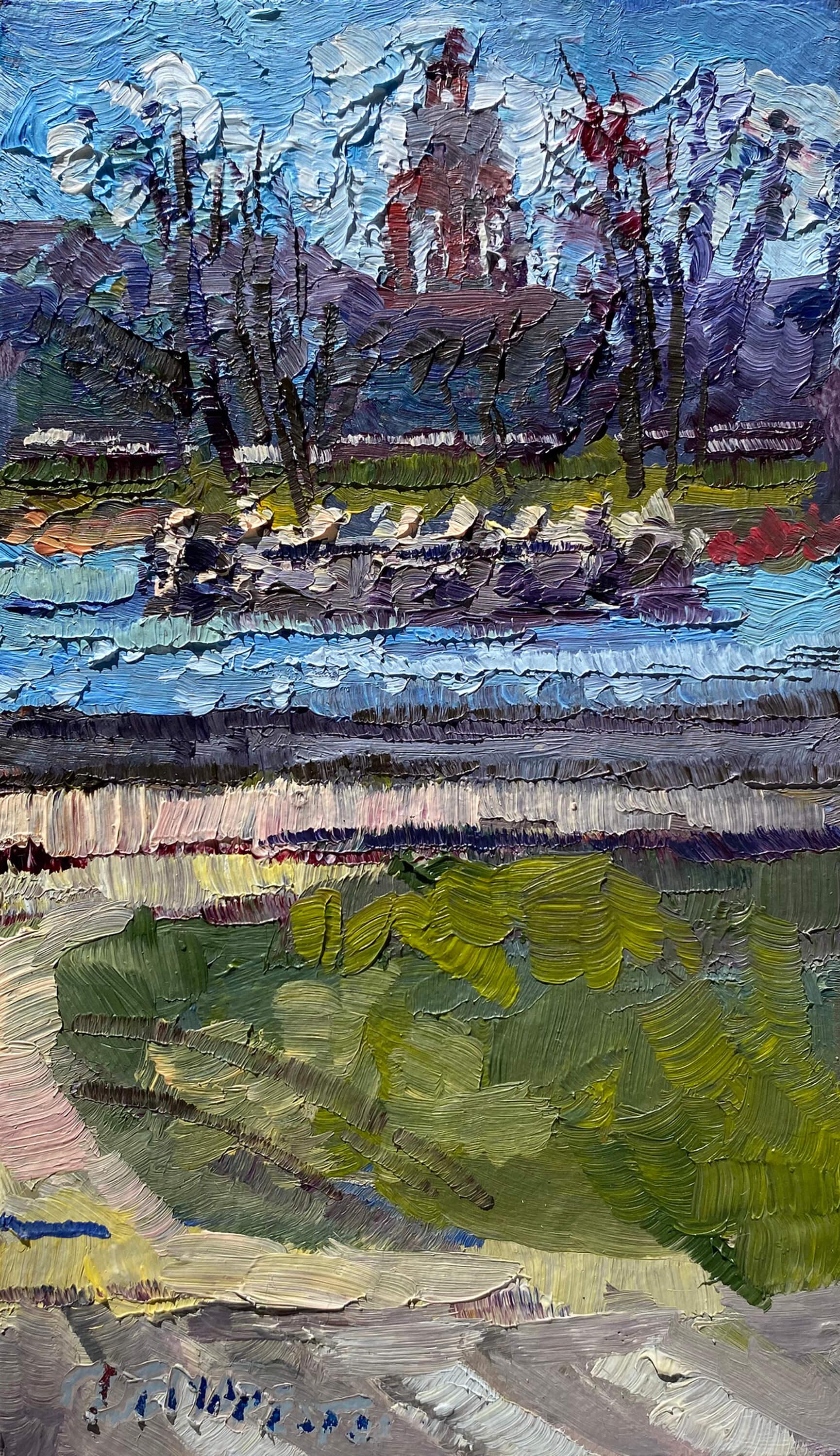 Delton Demarest Landscape Painting - "Ferril Lake City Park" (2025), Original Impressionist Landscape Oil Painting