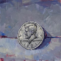 « Real Steel 2 JFK 50 Cent Coin » (2023) de Delton Demarest, peinture à l'huile originale