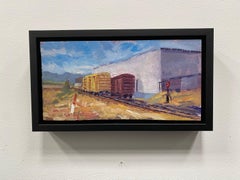 Trackside 2, Oil Painting of Freight Train Landscape, 2022, Original Art