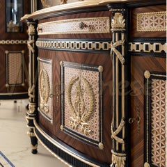 Deluxe Four Door Sideboard with Drawers and Radica Inlays by Modenese