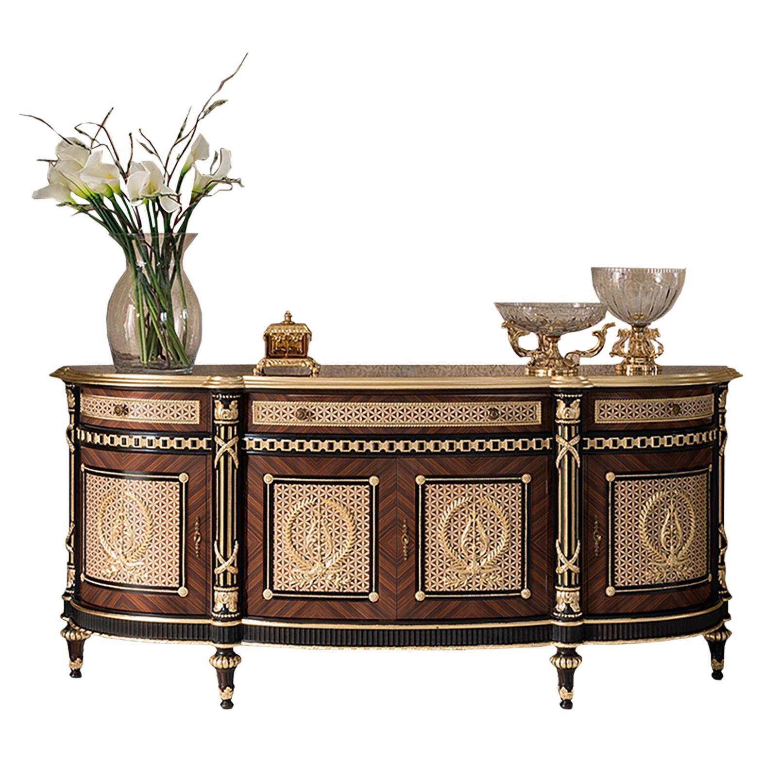 Deluxe Four Door Sideboard with Drawers and Radica Inlays by Modenese