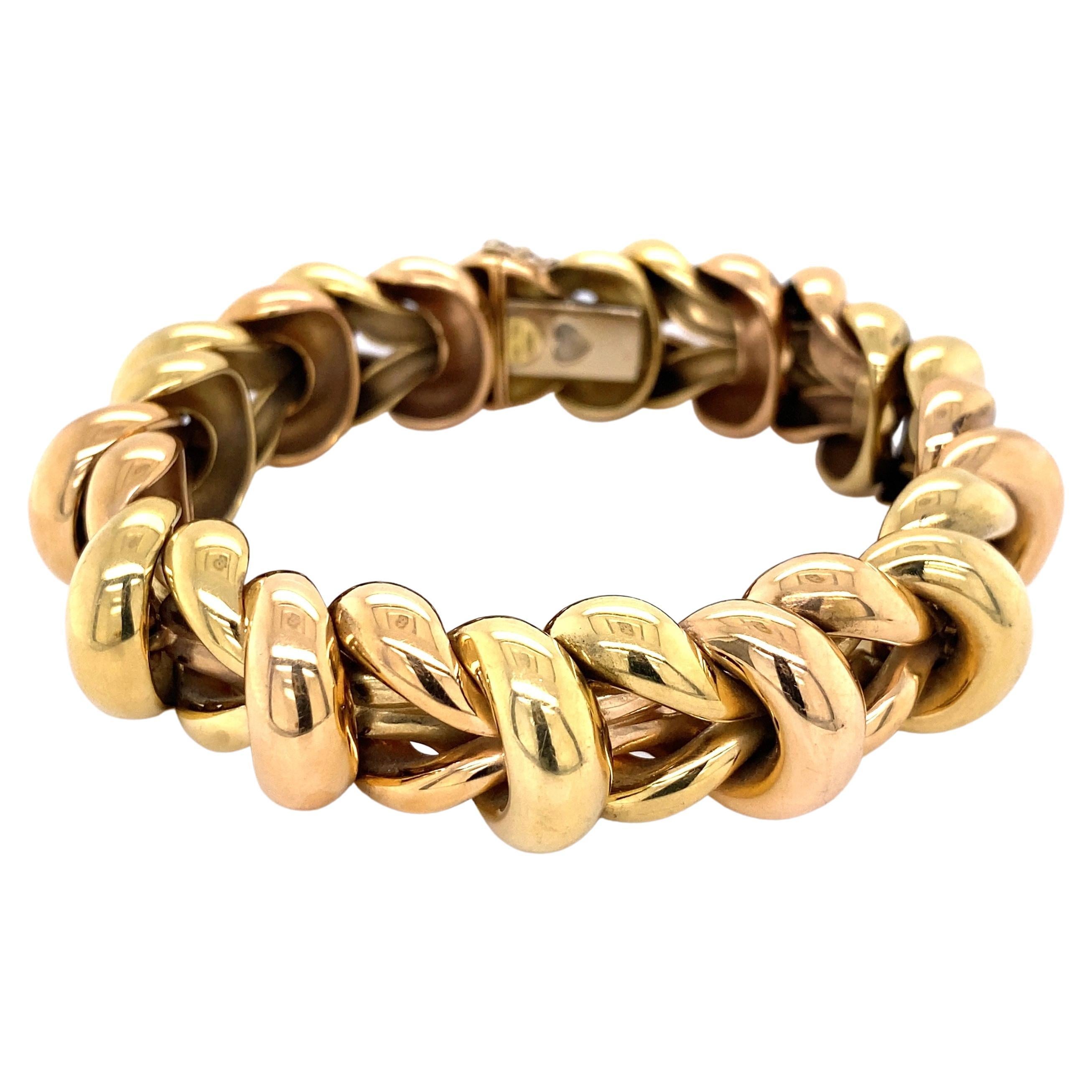 Italian Two Color Gold Link Bracelet, c1960s For Sale at 1stDibs