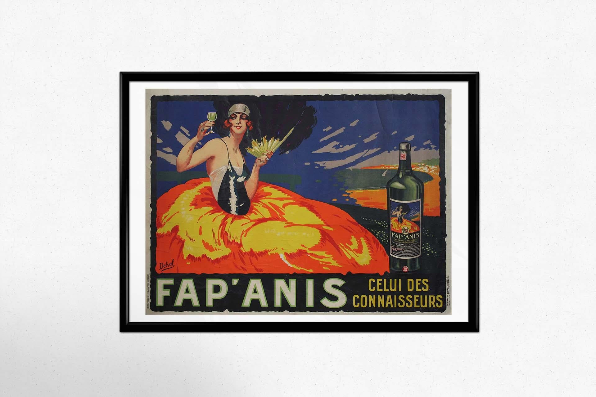 Affiche originale de Delval pour Fap'anis alcohol celui des connaisseurs en vente 1
