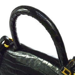 Delvaux Black Crocodile Exotic Gold Kelly Style Top Handle Satchel Shoulder Bag