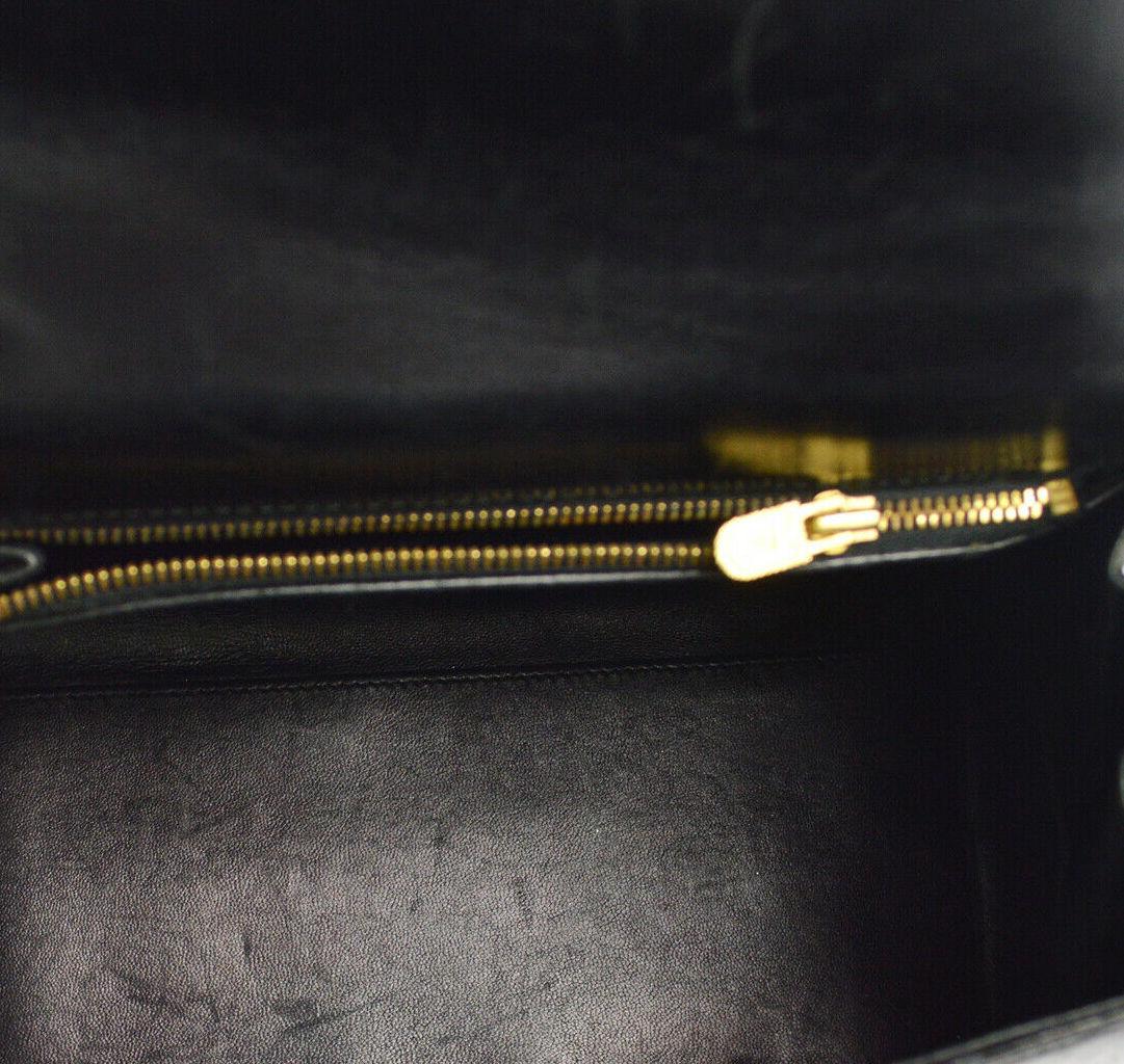 Women's Delvaux Black Crocodile Exotic Gold Kelly Style Top Handle Satchel Shoulder Bag